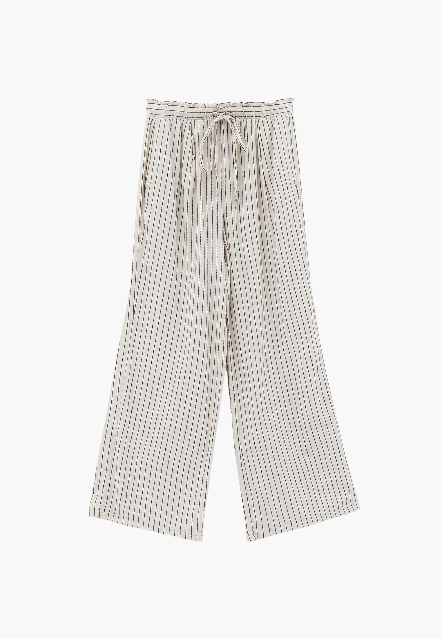 High Waist Wide Leg Pleated Pants - CHOCOLATE STRIPE
