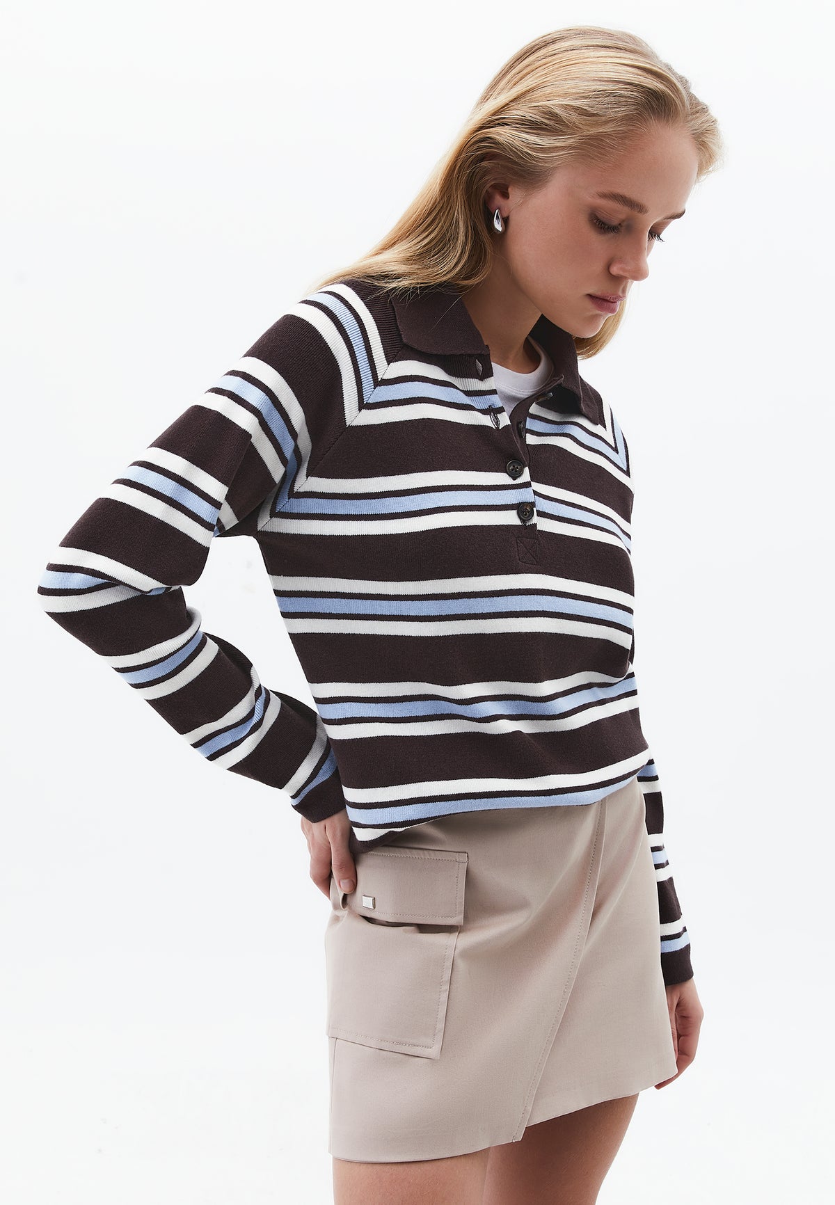 Polo Neck Striped Sweater - CHOCOLATE TORTE STRIPE