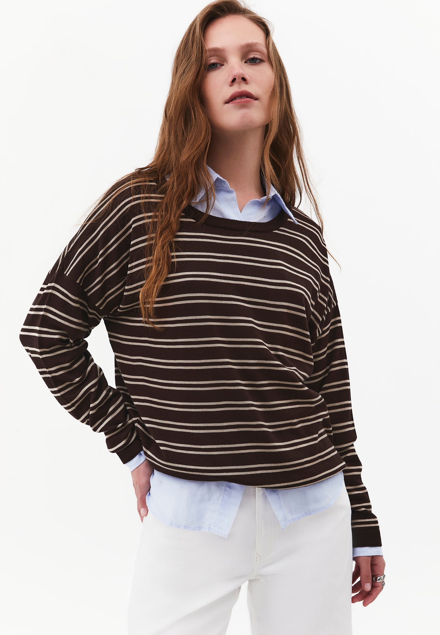 Boat Neck Knit Sweater - CHOCOLATE TORTE STRIPE