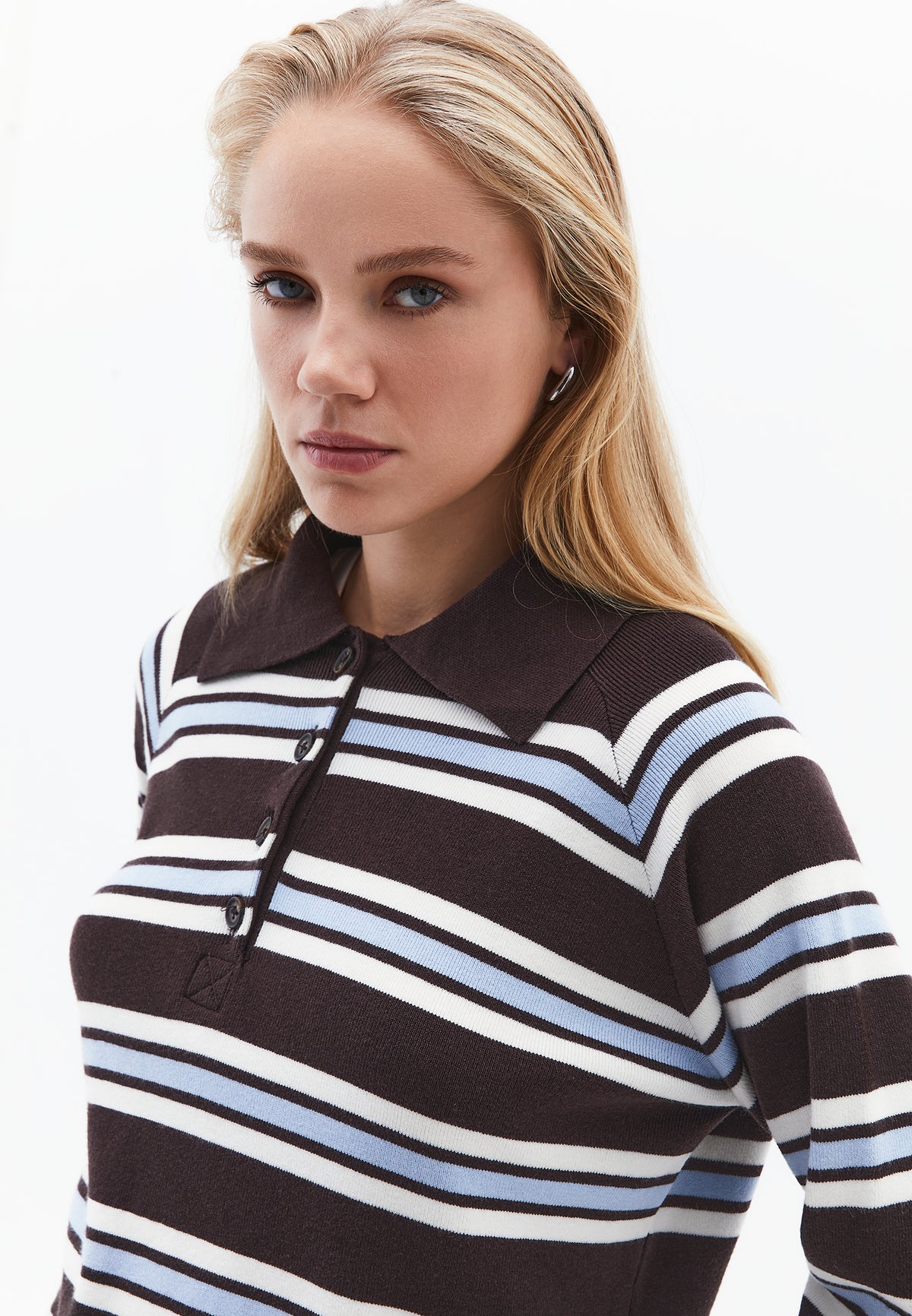 Polo Neck Striped Sweater - CHOCOLATE TORTE STRIPE