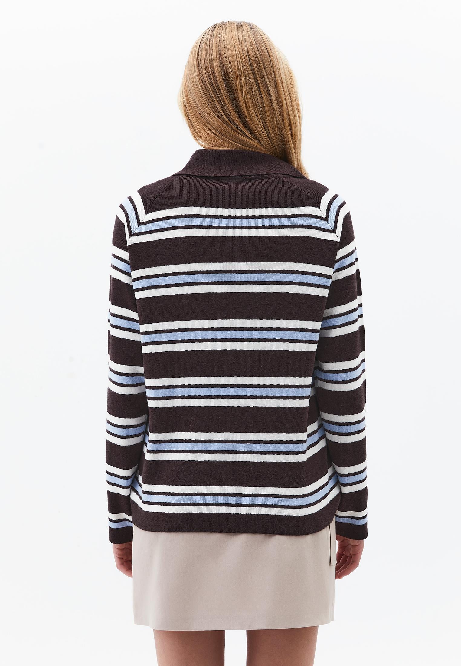 Polo Neck Striped Sweater - CHOCOLATE TORTE STRIPE