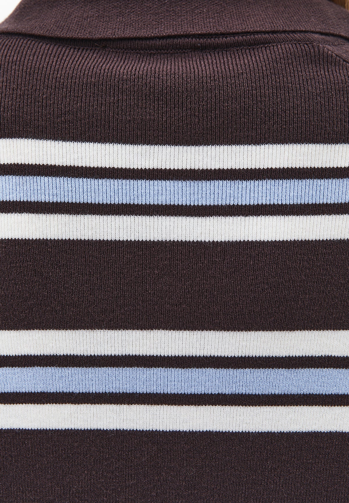 Polo Neck Striped Sweater - CHOCOLATE TORTE STRIPE