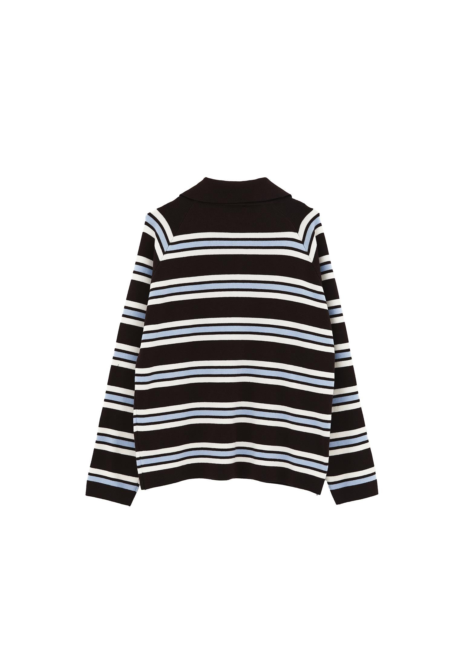 Polo Neck Striped Sweater - CHOCOLATE TORTE STRIPE