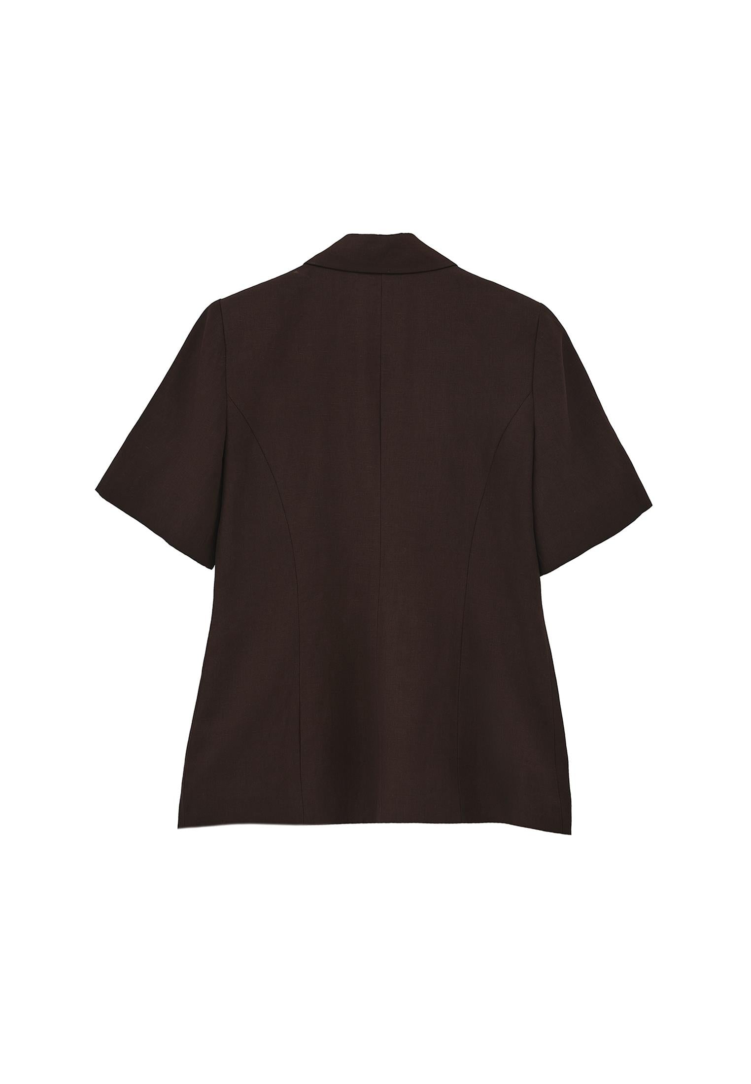 Short Sleeve Wrap Collar Button Detailed Blazer Jacket - CHOCOLATE TORTE