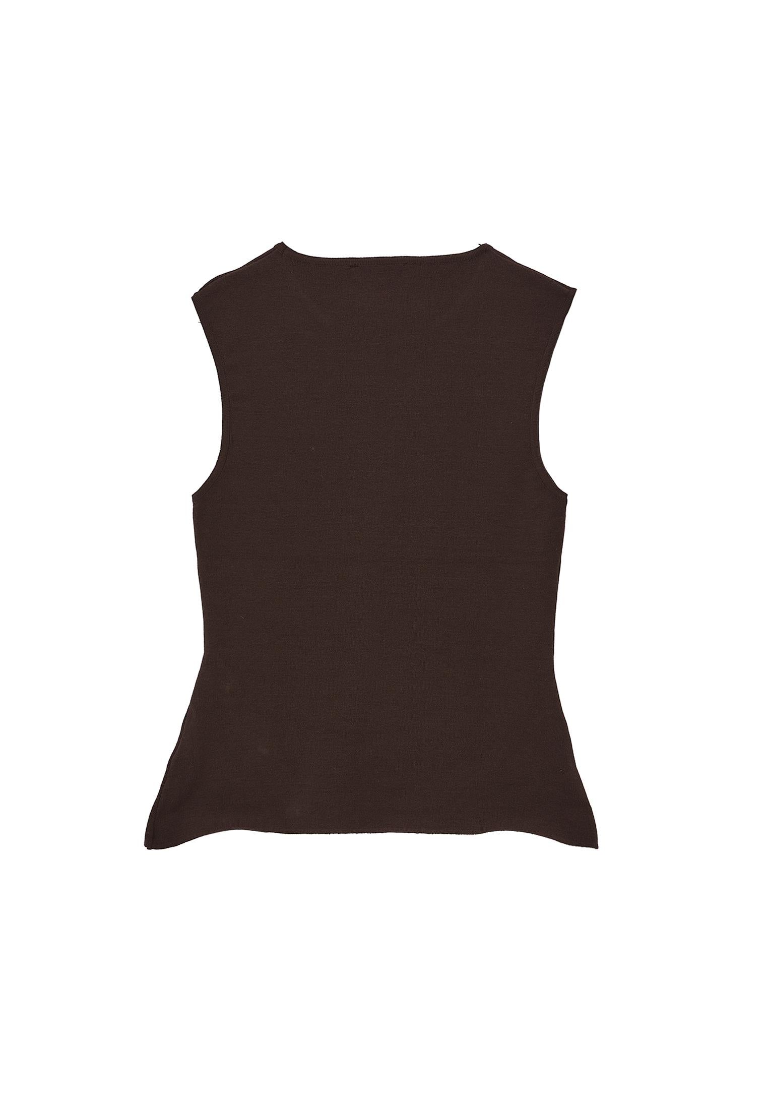 Sleeveless Tank Top With Button Details And Crew Neck - CHOCOLATE TORTE