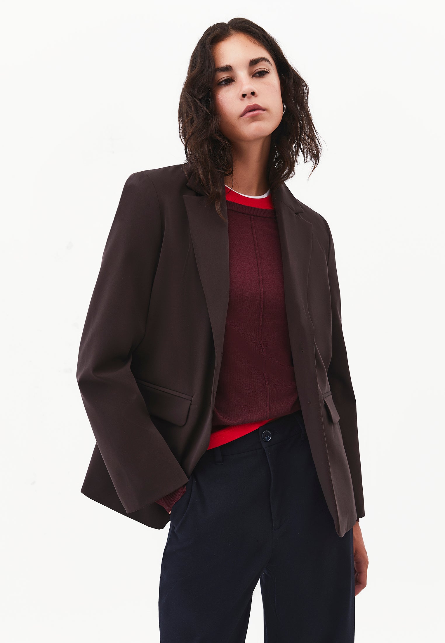Oversize Blazer Jacket With Slit Detail - CHOCOLATE TORTE