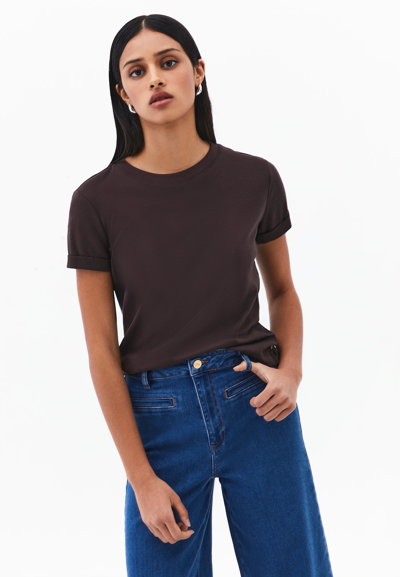 Women's Crew Neck Short Sleeve T-Shirt - CHOCOLATE TORTE