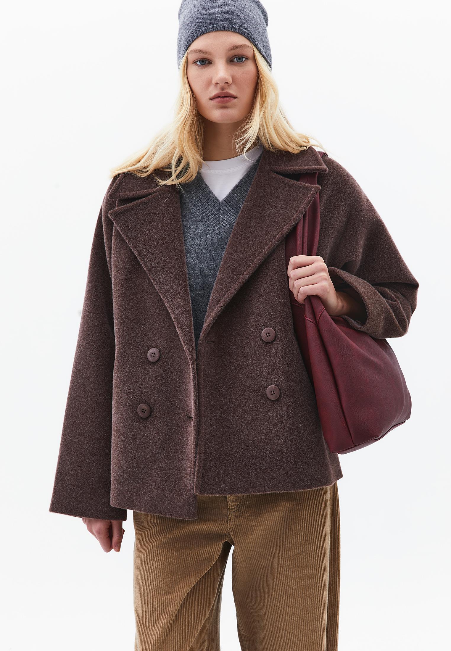 Double Breasted Collar Button Detailed Coat - CHOCOLATE TORTE