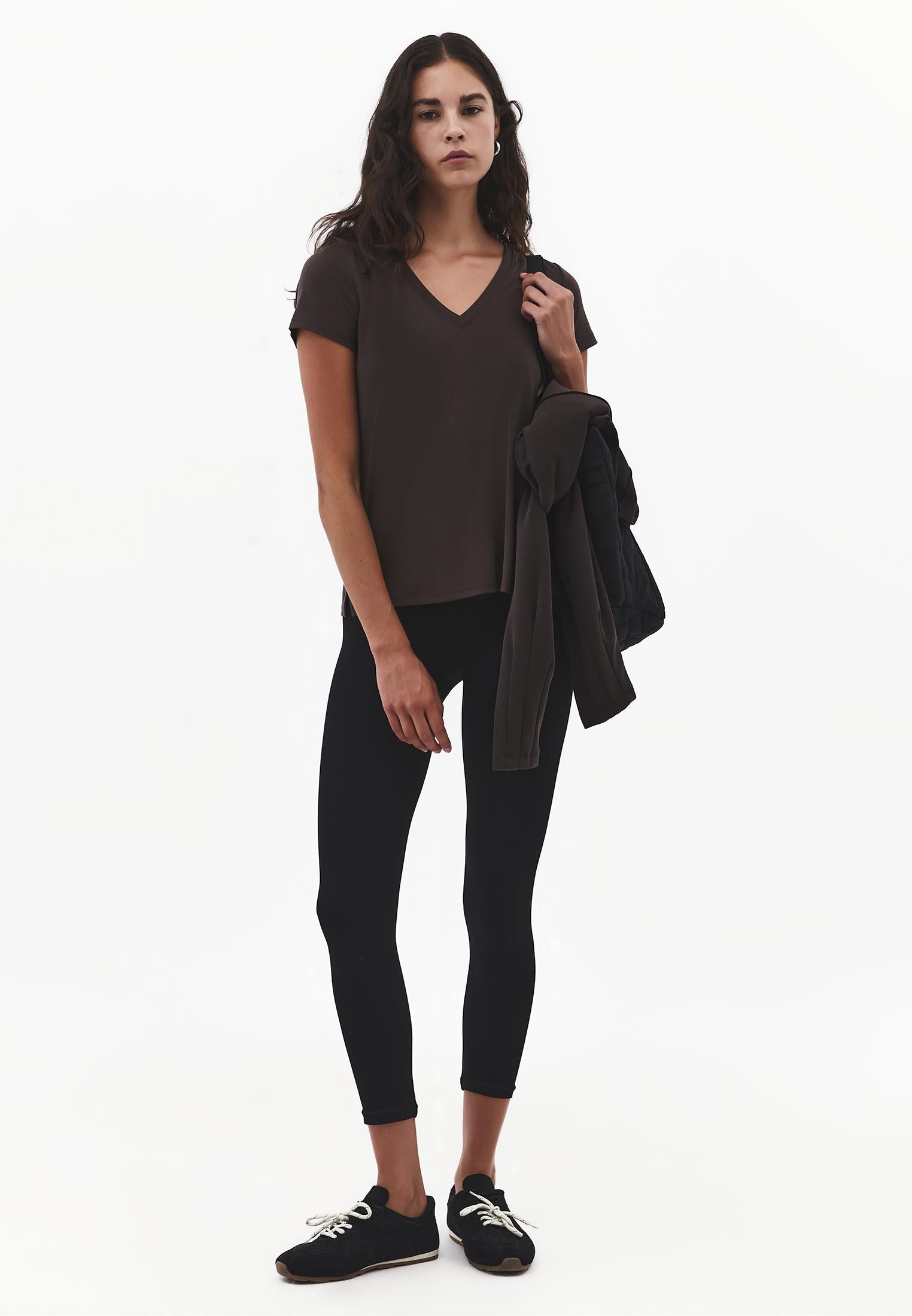 Short Sleeve V Neck T-Shirt - CHOCOLATE TORTE