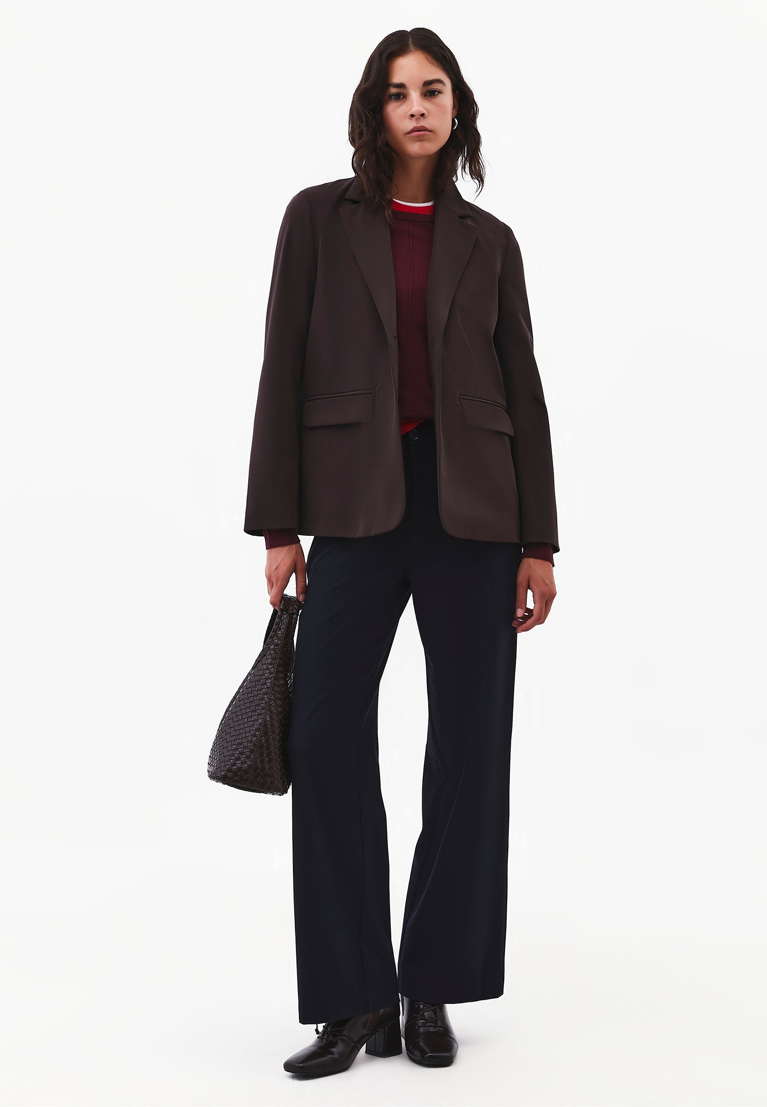 Oversize Blazer Jacket With Slit Detail - CHOCOLATE TORTE