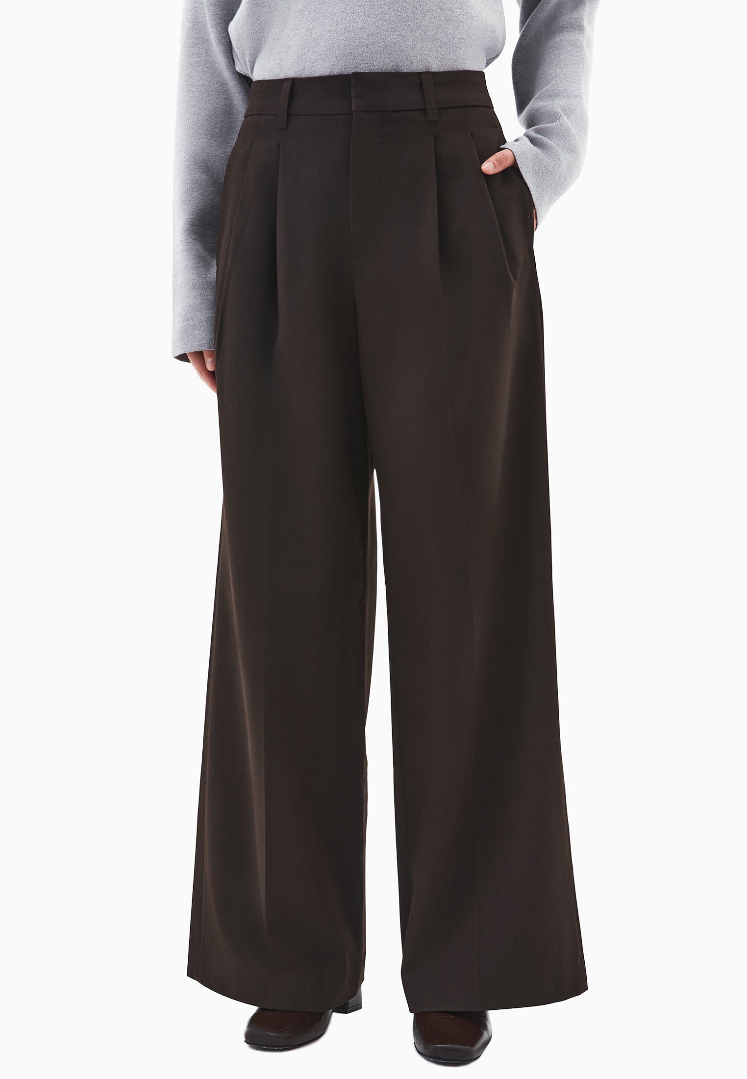 High Waist Wide Leg Pleated Pants - CHOCOLATE TORTE
