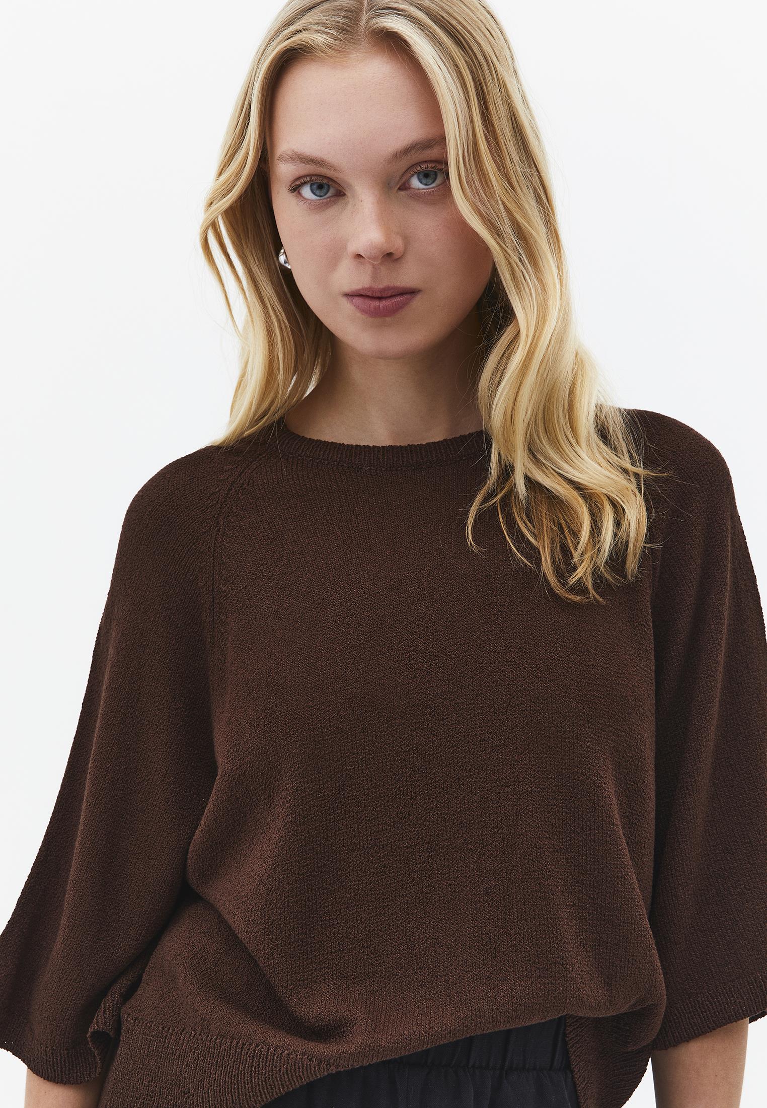 Raglan Sleeve Loose Fit Crew Neck Sweater - CHOCOLATE TORTE