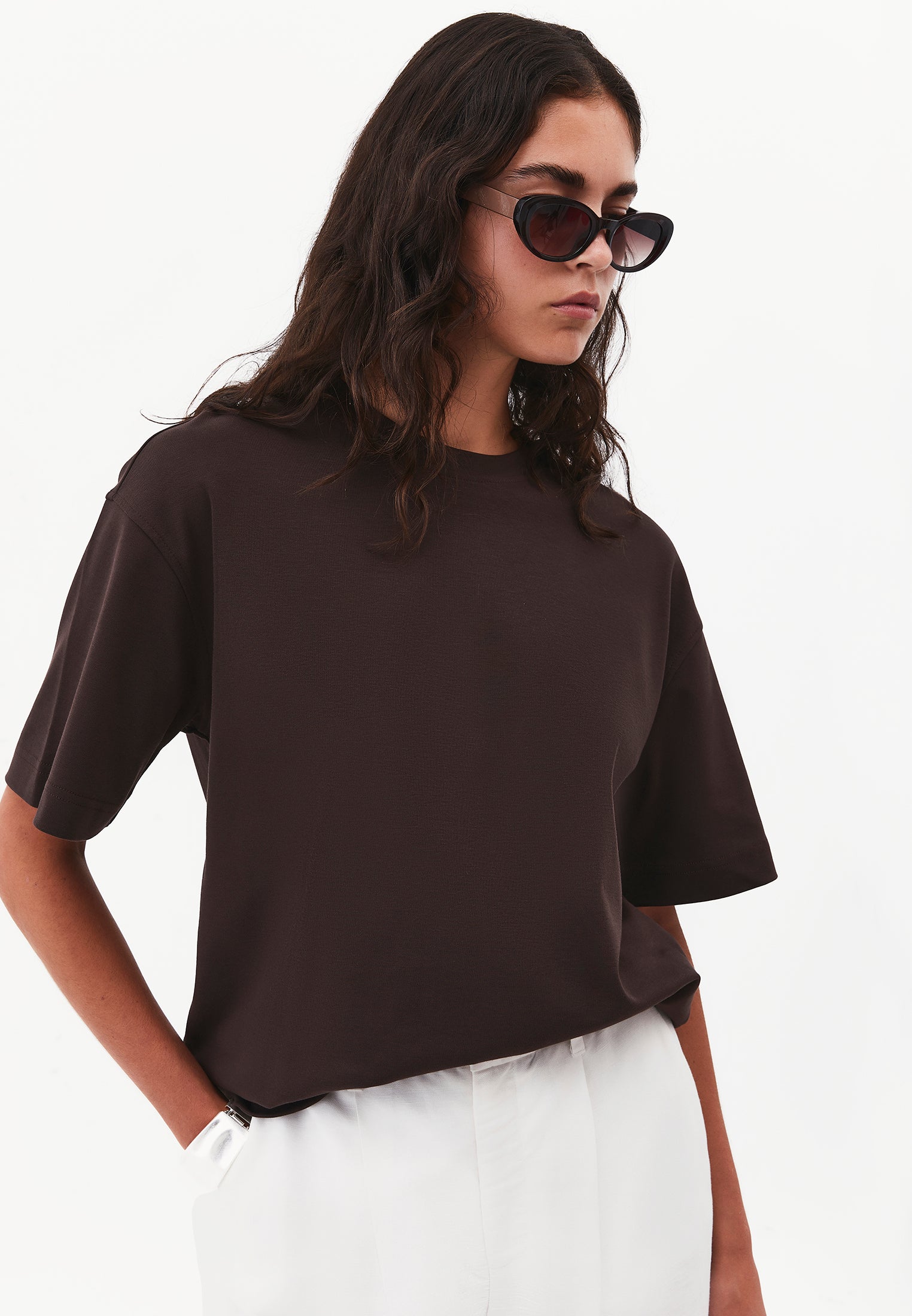 Oversize Crew Neck Short Sleeve T-Shirt - CHOCOLATE TORTE