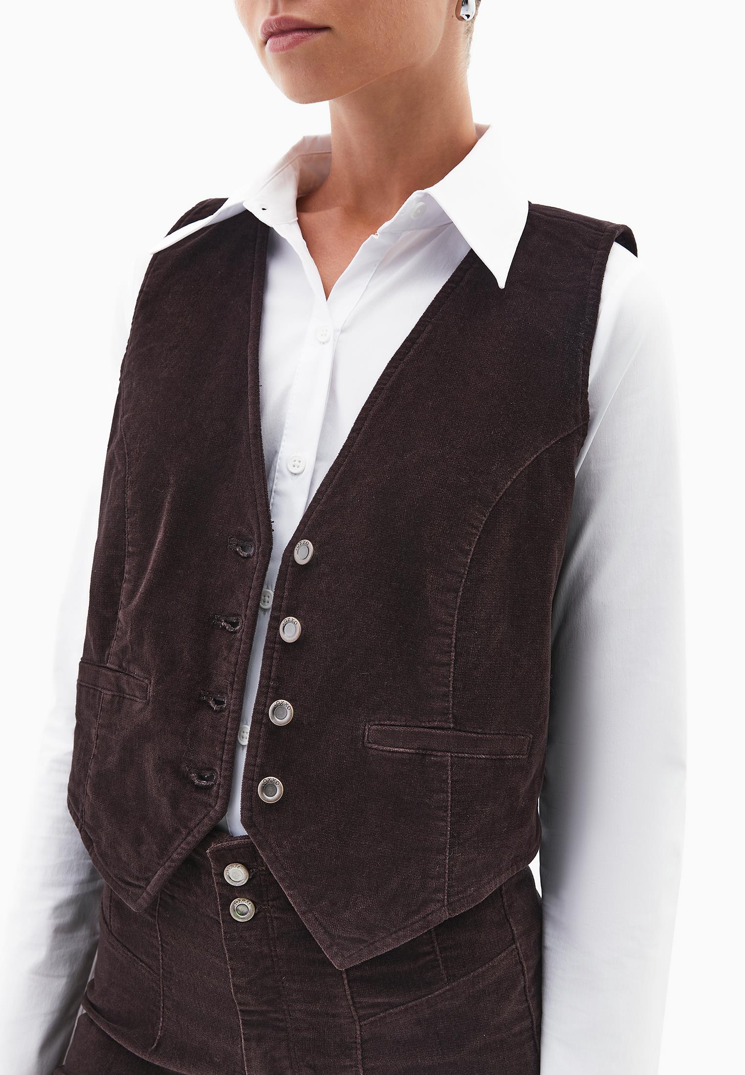 V-Neck Ribbed Velvet Vest - CHOCOLATE TORTE