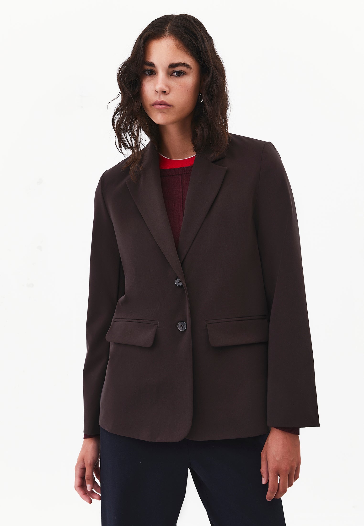 Oversize Blazer Jacket With Slit Detail - CHOCOLATE TORTE
