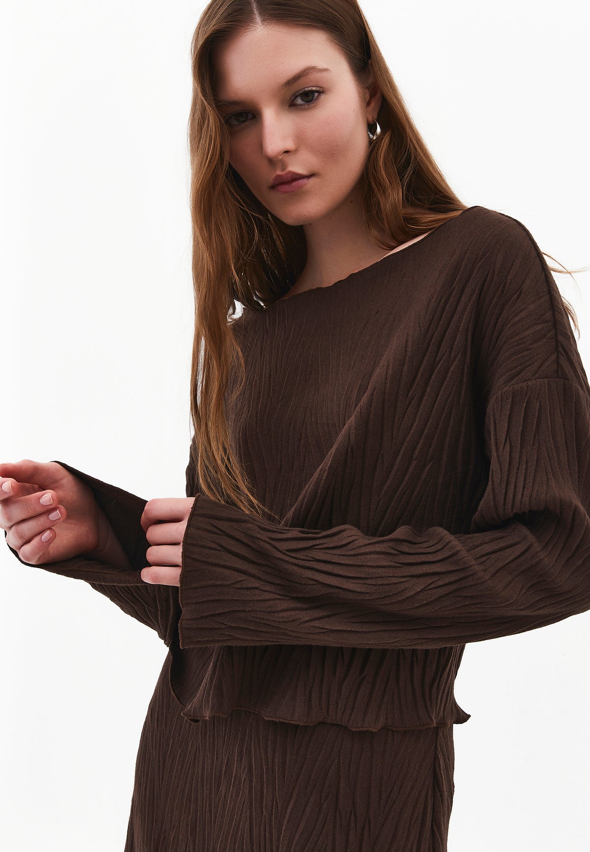 Sweater With Pleat Details - CHOCOLATE TORTE