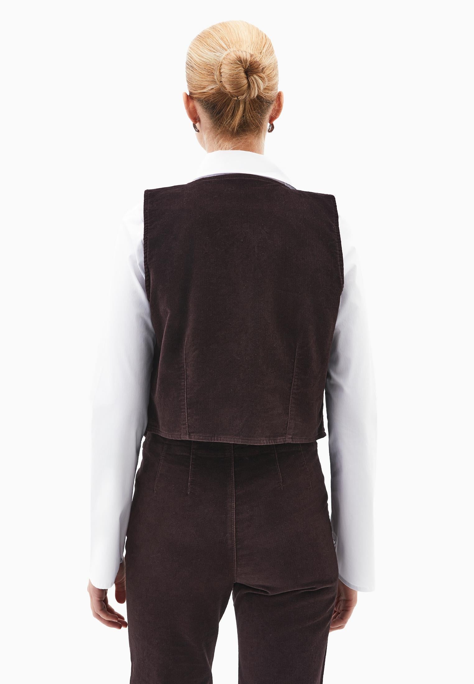 V-Neck Ribbed Velvet Vest - CHOCOLATE TORTE