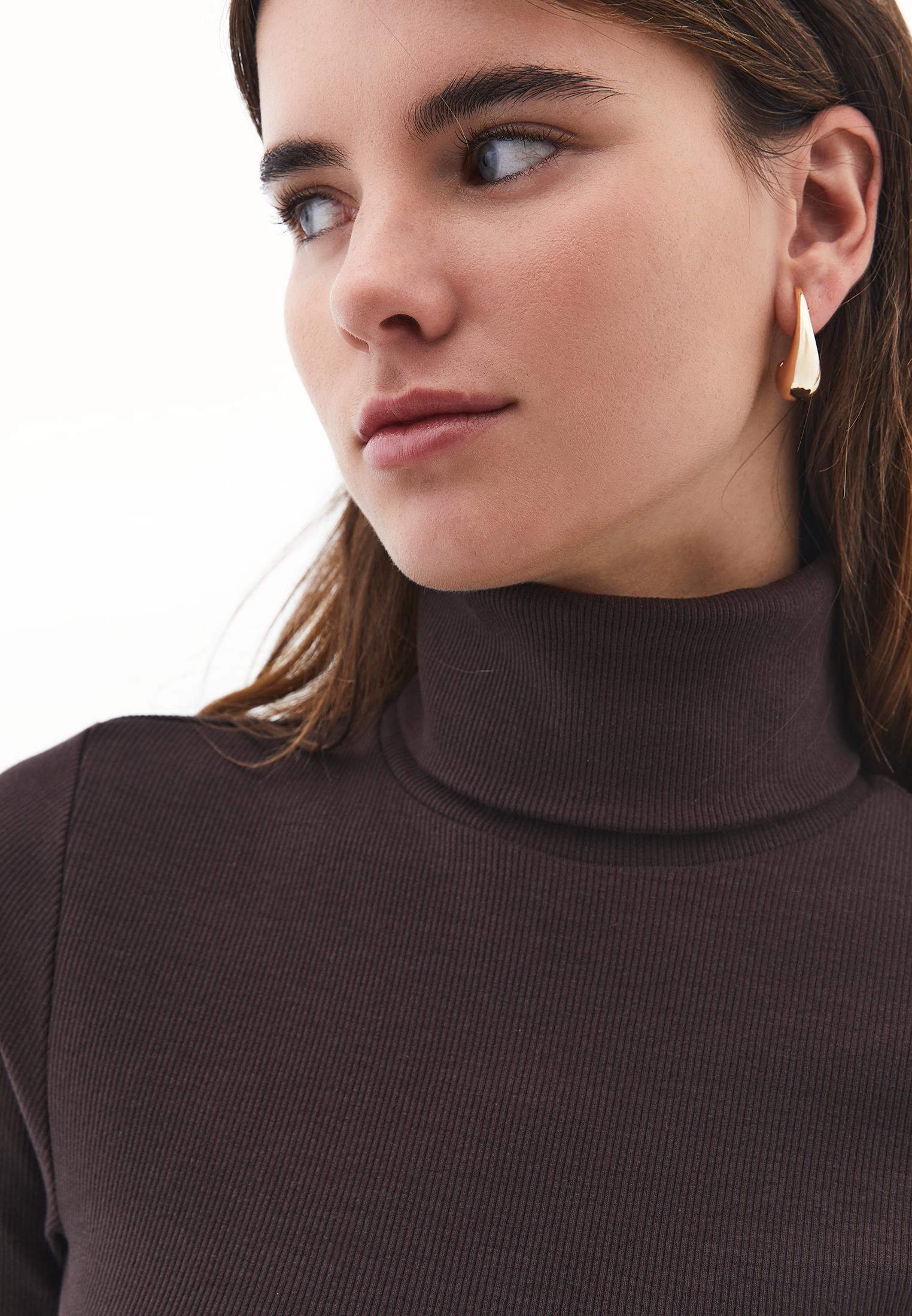 Turtleneck Long Sleeve Bodycon Top - CHOCOLATE TORTE