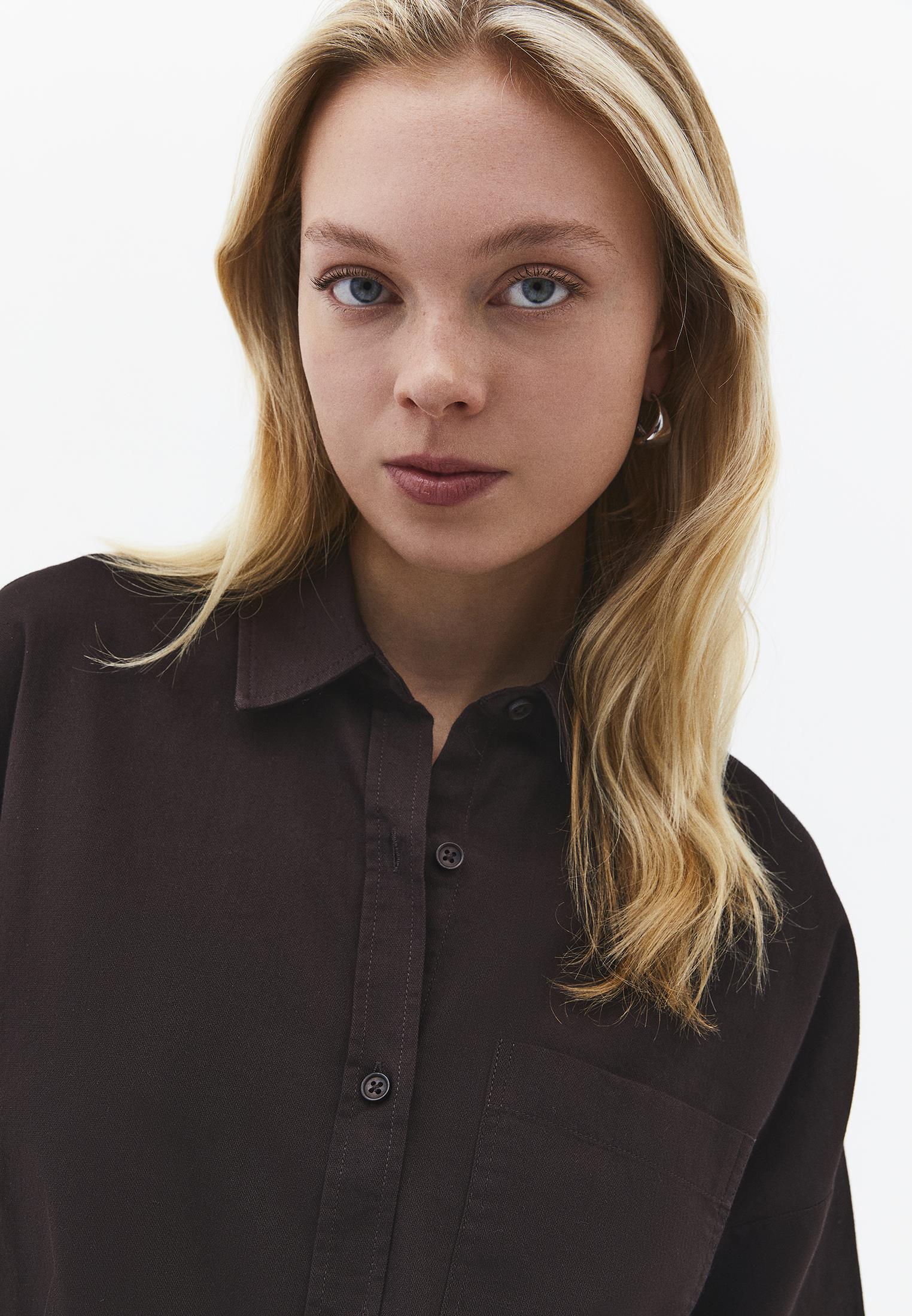Oversize Long Sleeve Shirt With Pocket Detail - CHOCOLATE TORTE
