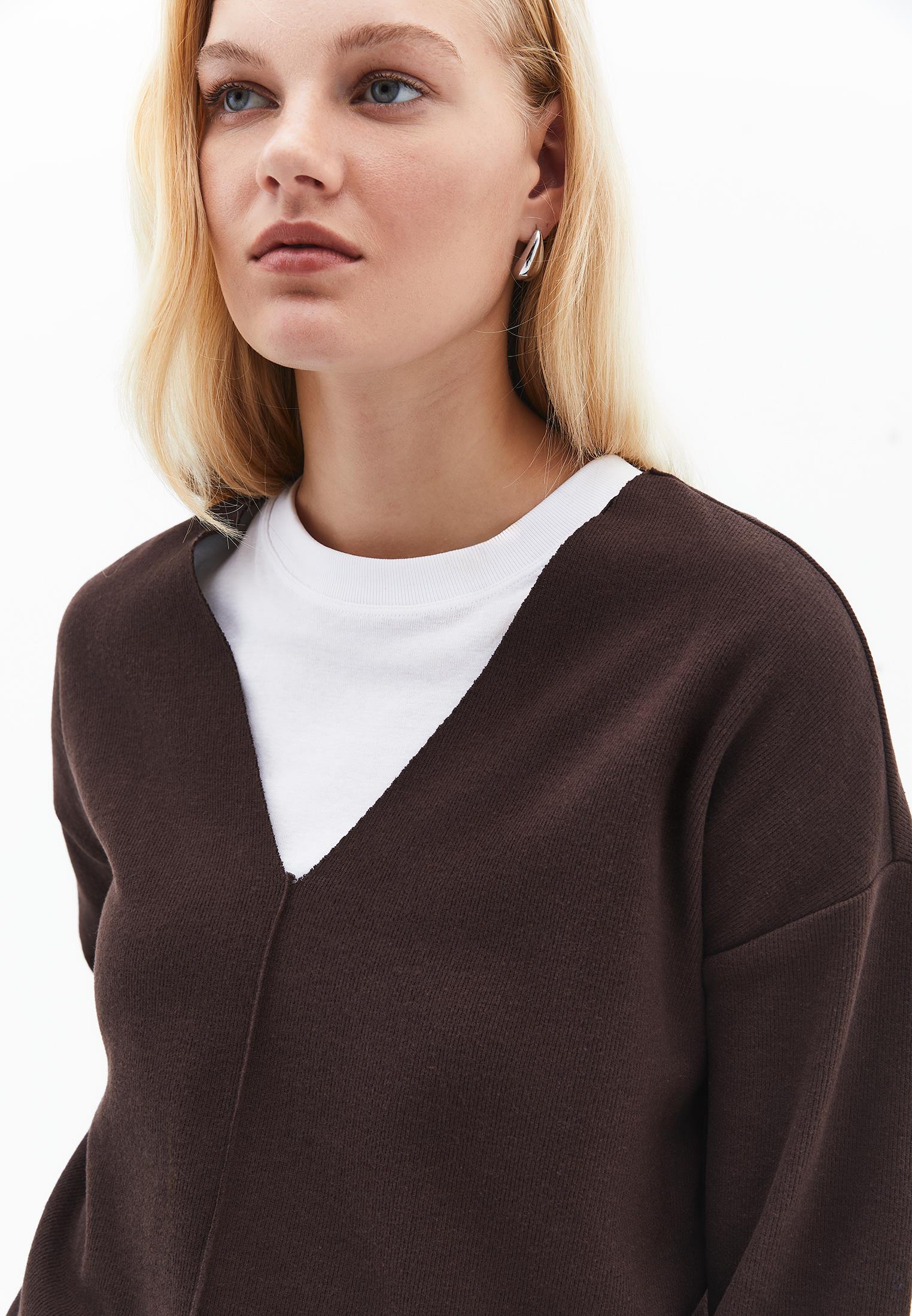 Loose V-Neck Sweater - CHOCOLATE TORTE