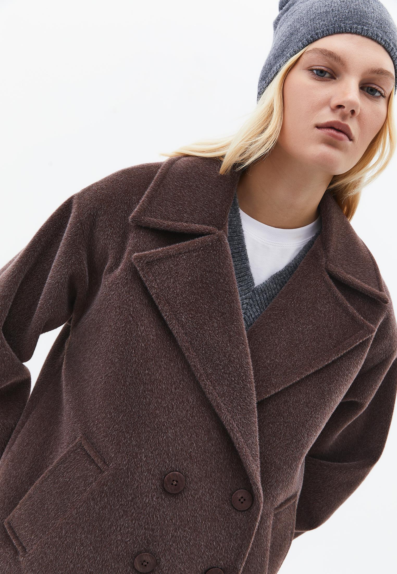 Double Breasted Collar Button Detailed Coat - CHOCOLATE TORTE