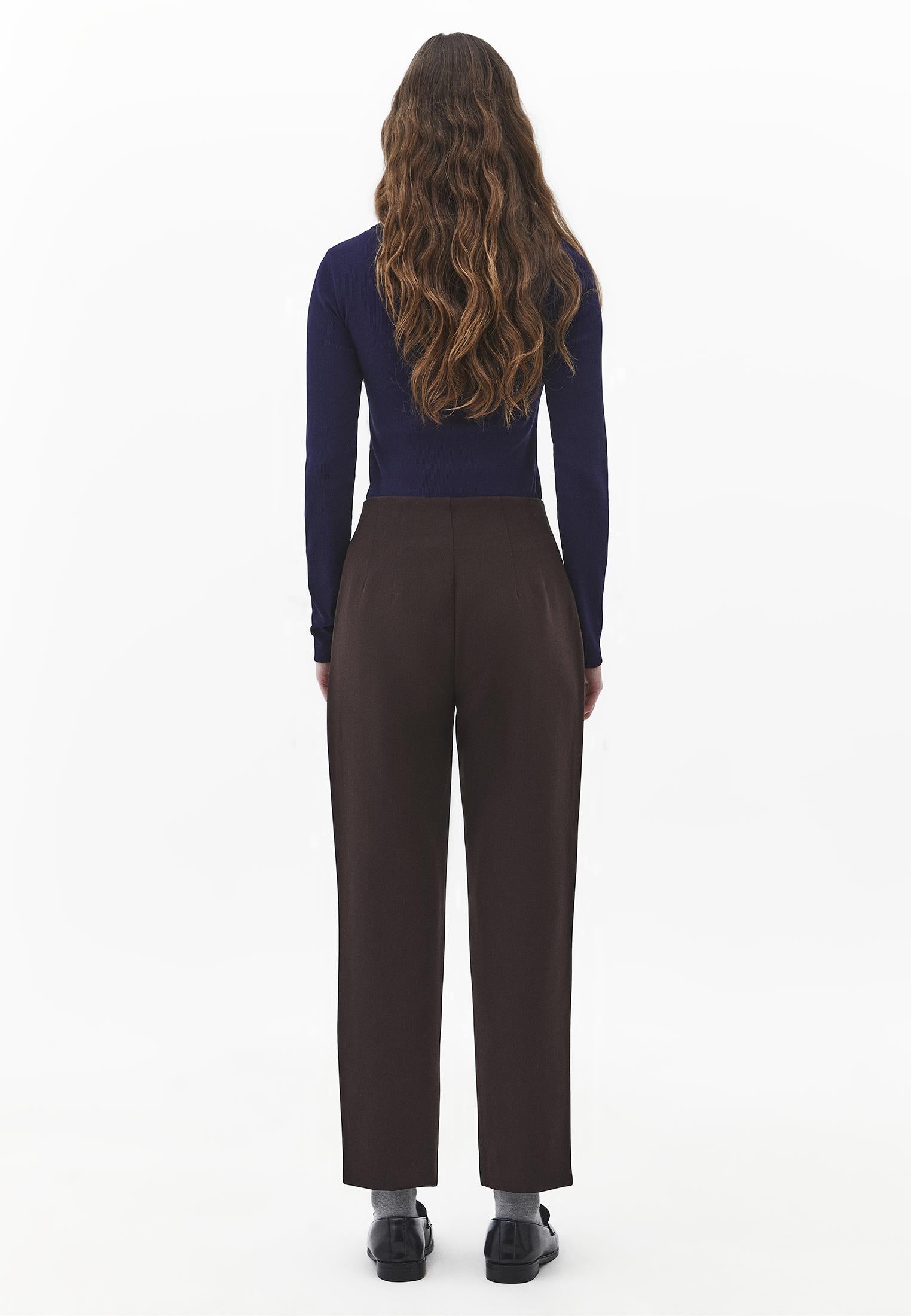 High Waist Carrot Cut Trousers - CHOCOLATE TORTE