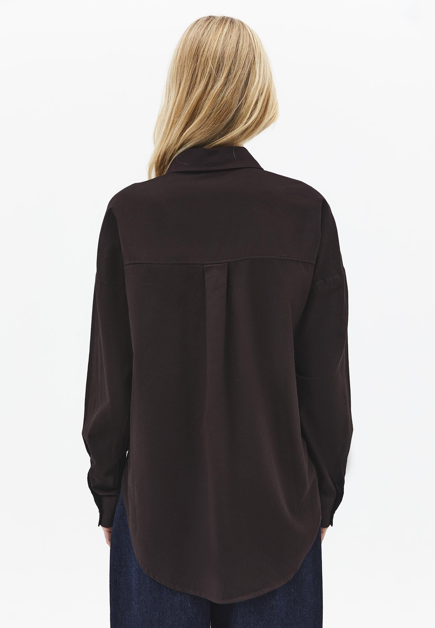 Oversize Long Sleeve Shirt With Pocket Detail - CHOCOLATE TORTE