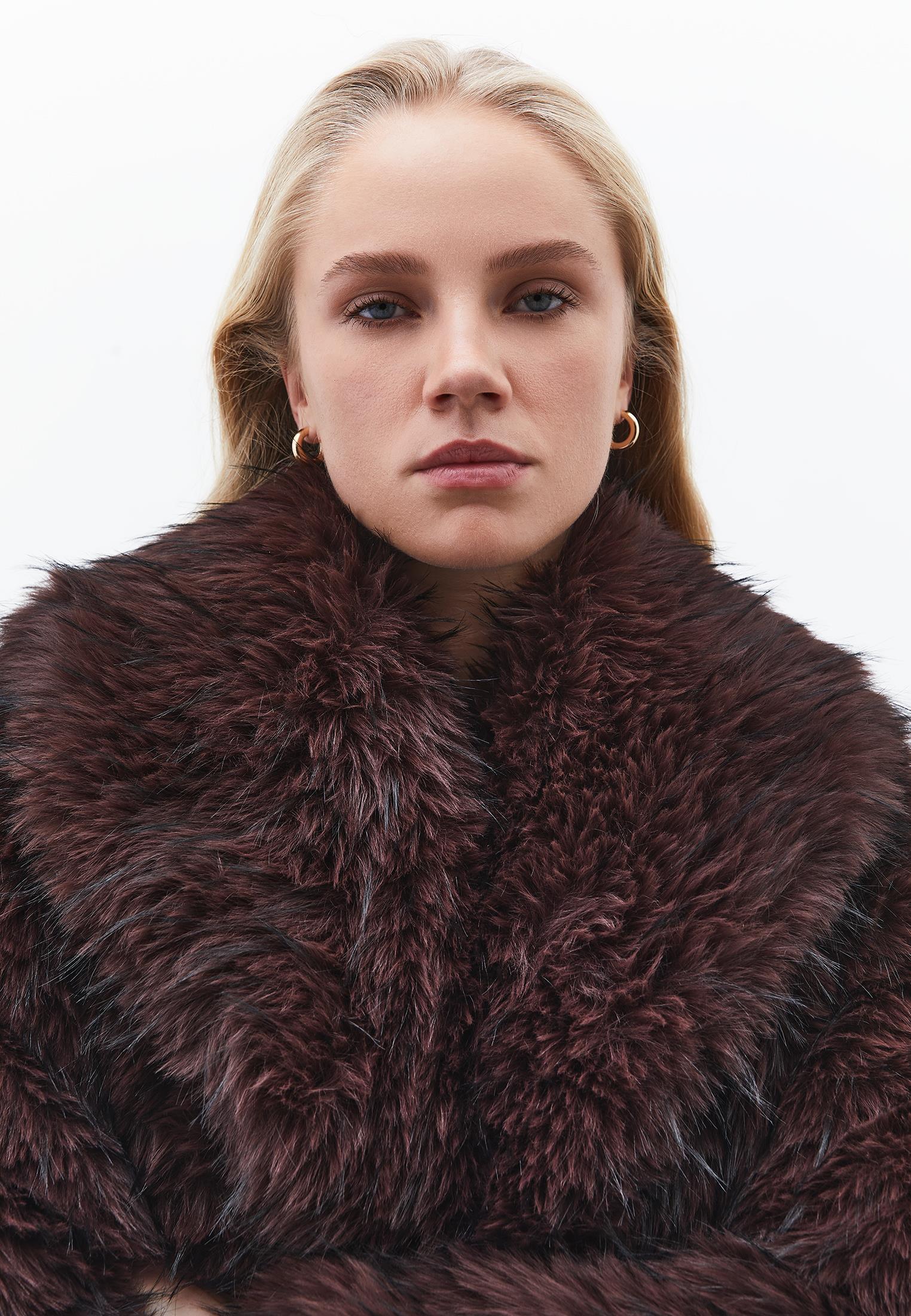 Shawl Collar Faux Fur Coat - CHOCOLATE TORTE