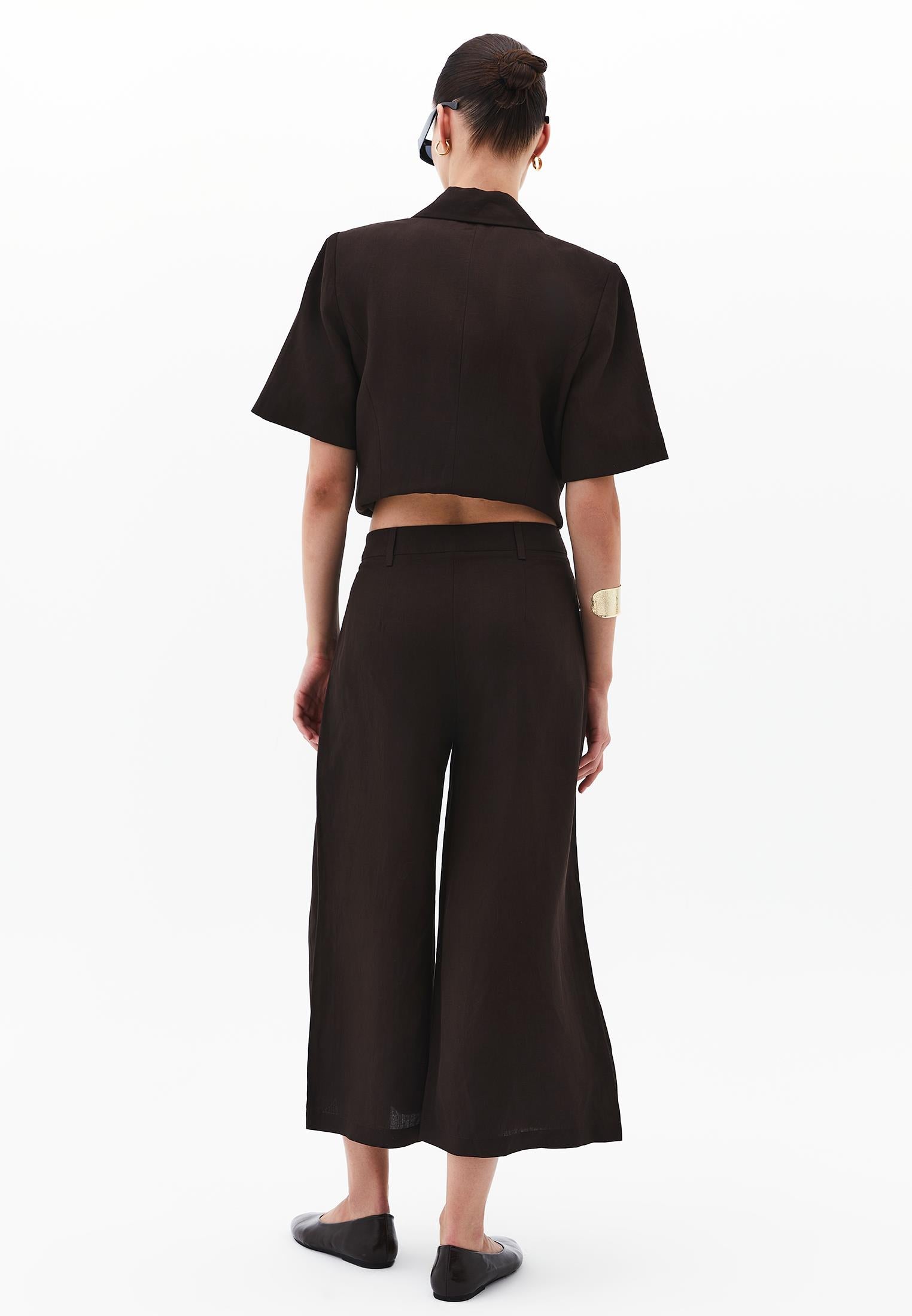 Pleated High Waist Cropped Culotte Pants - CHOCOLATE TORTE