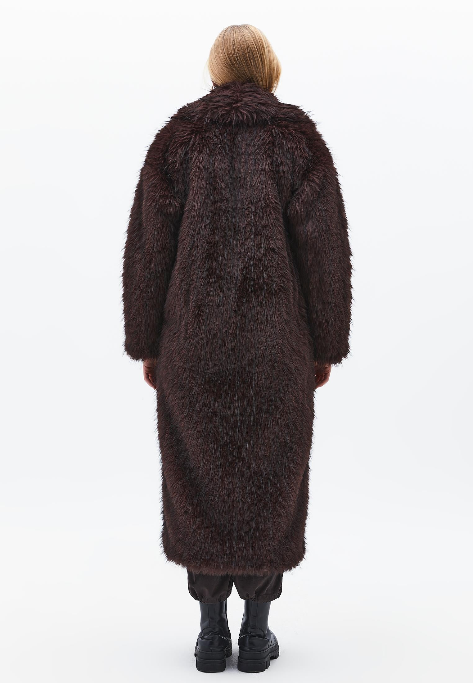 Shawl Collar Faux Fur Coat - CHOCOLATE TORTE