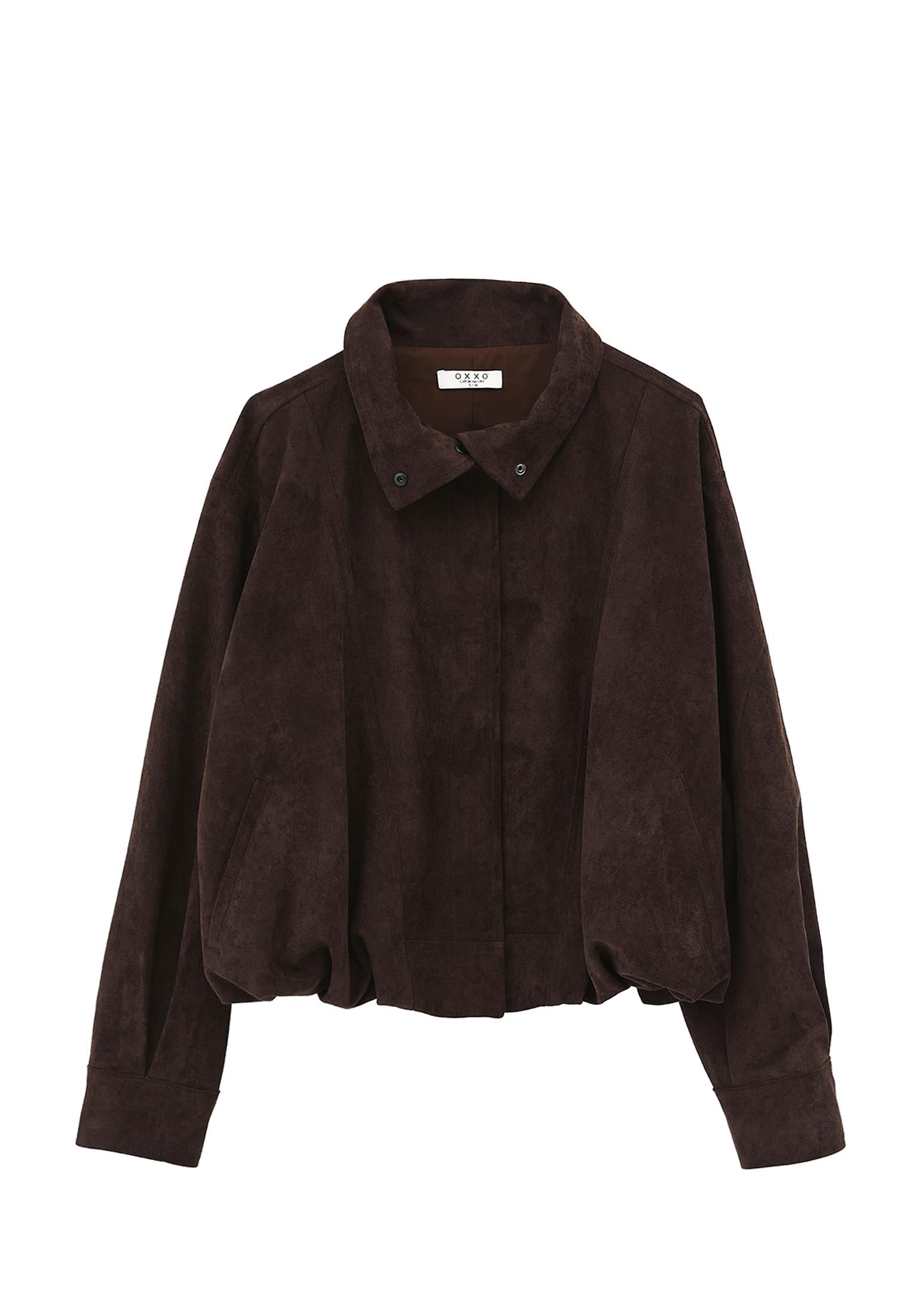 Oversized Jacket With Pleated Details - CHOCOLATE TORTE