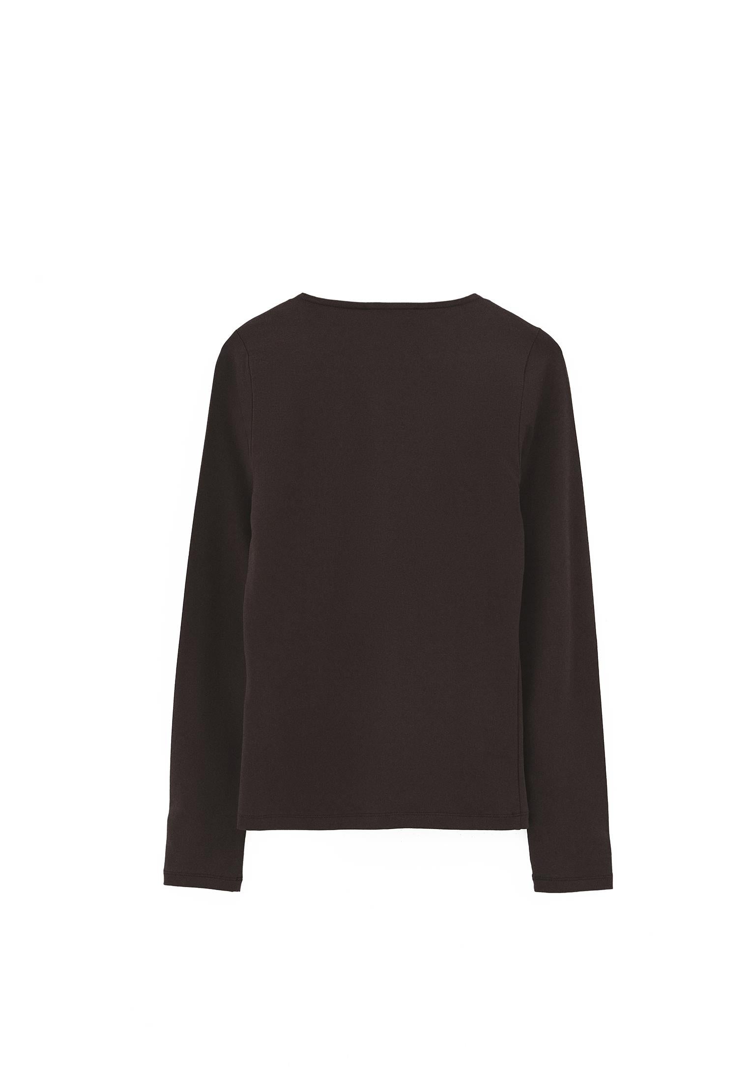 V Neck Long Sleeve Bodycon T-Shirt - CHOCOLATE TORTE