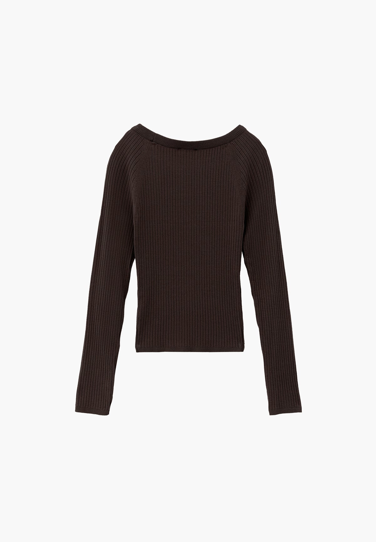 Ribbed Knit Sweater with Boat Neck and Raglan Sleeve - CHOCOLATE TORTE