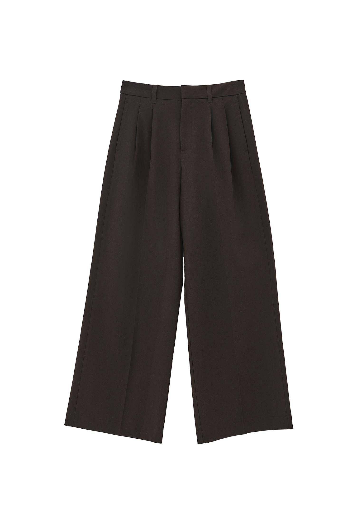 High Waist Wide Leg Pleated Pants - CHOCOLATE TORTE