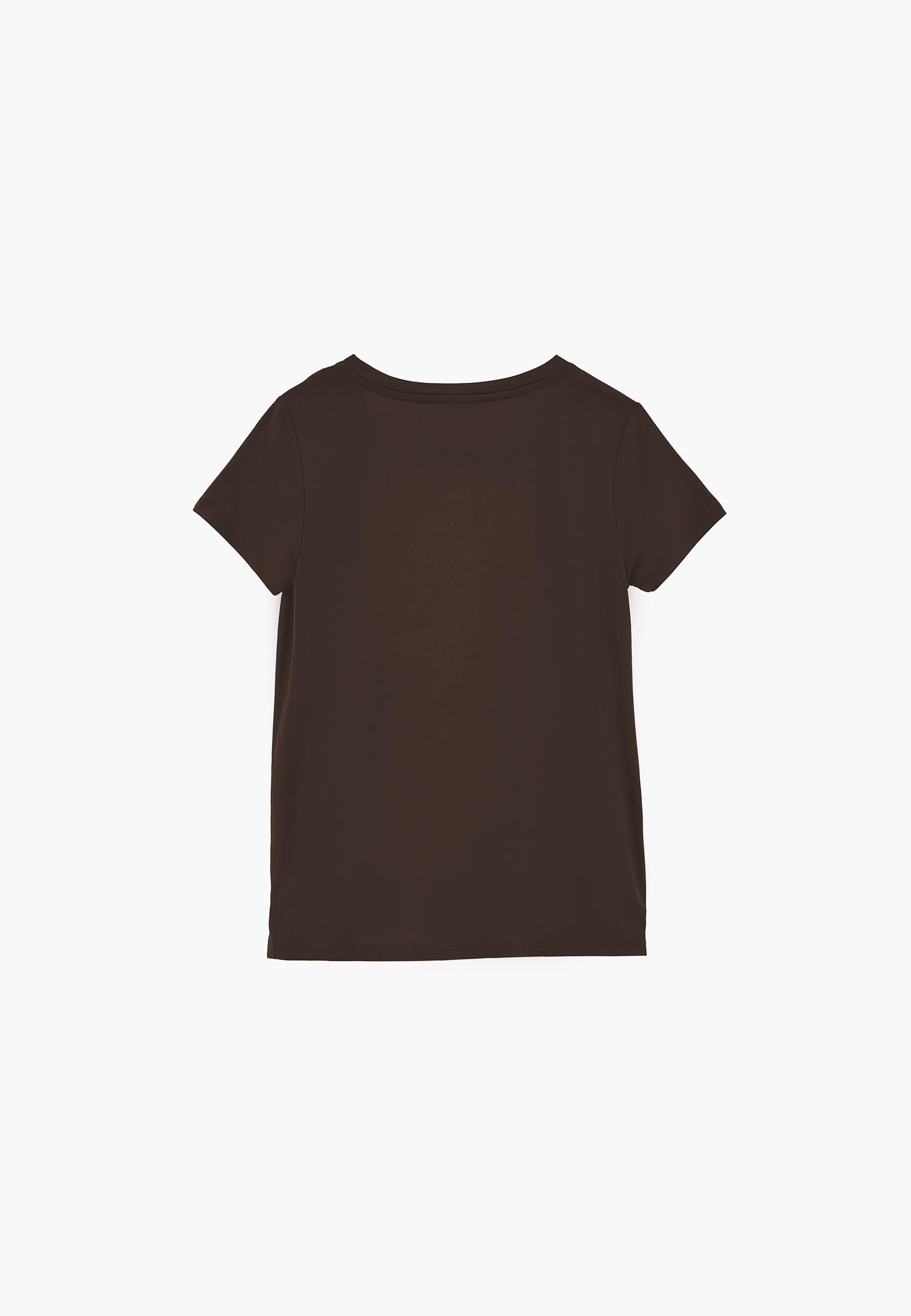 Short Sleeve V Neck T-Shirt - CHOCOLATE TORTE