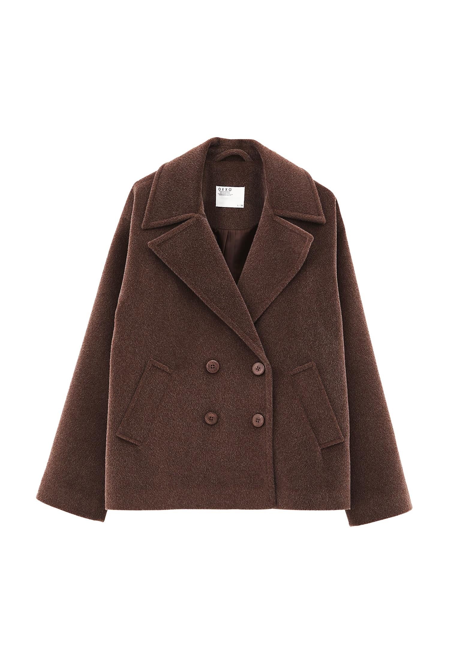 Double Breasted Collar Button Detailed Coat - CHOCOLATE TORTE