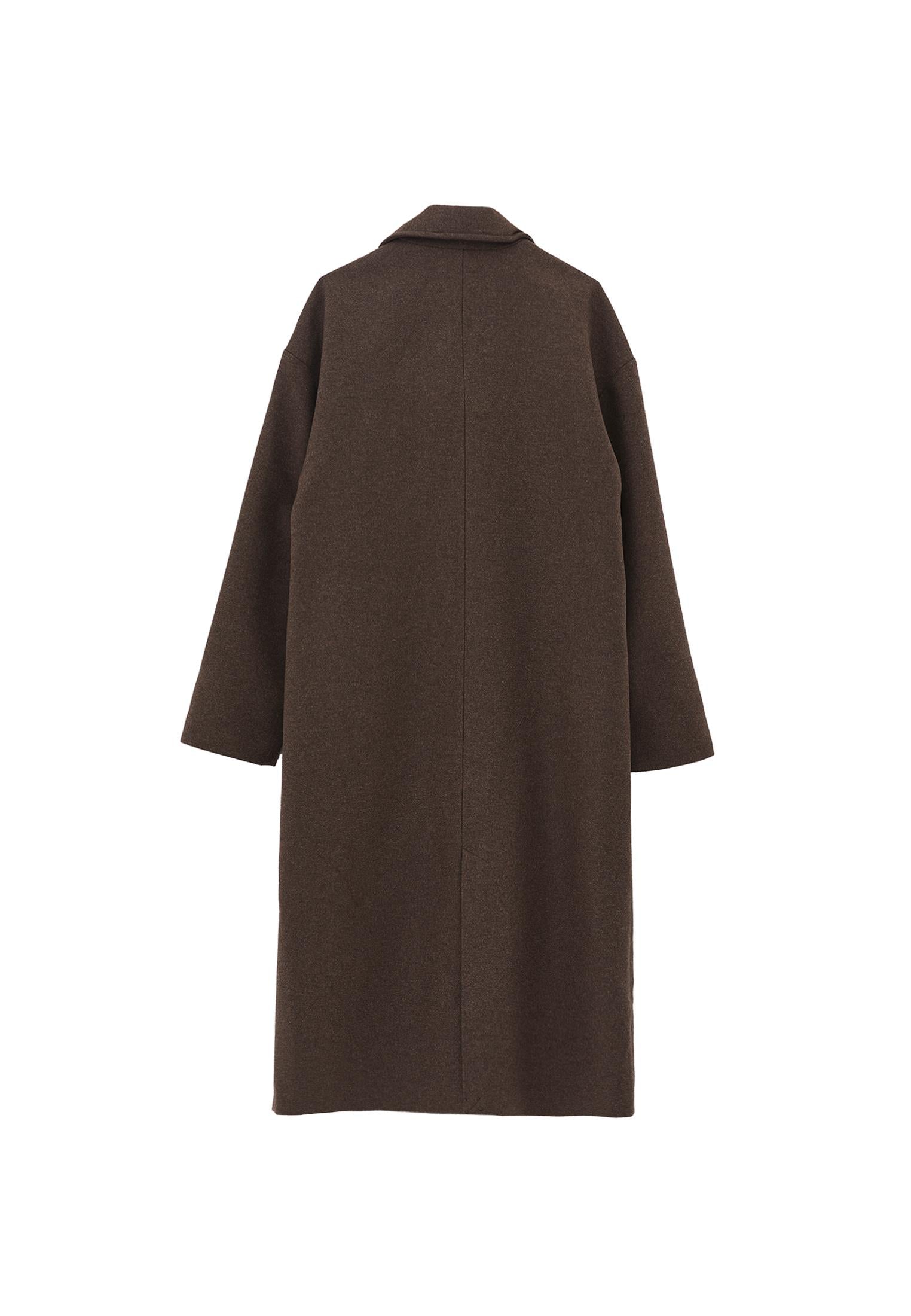 Long Coat With Shawl Collar And Pocket Details - CHOCOLATE TORTE