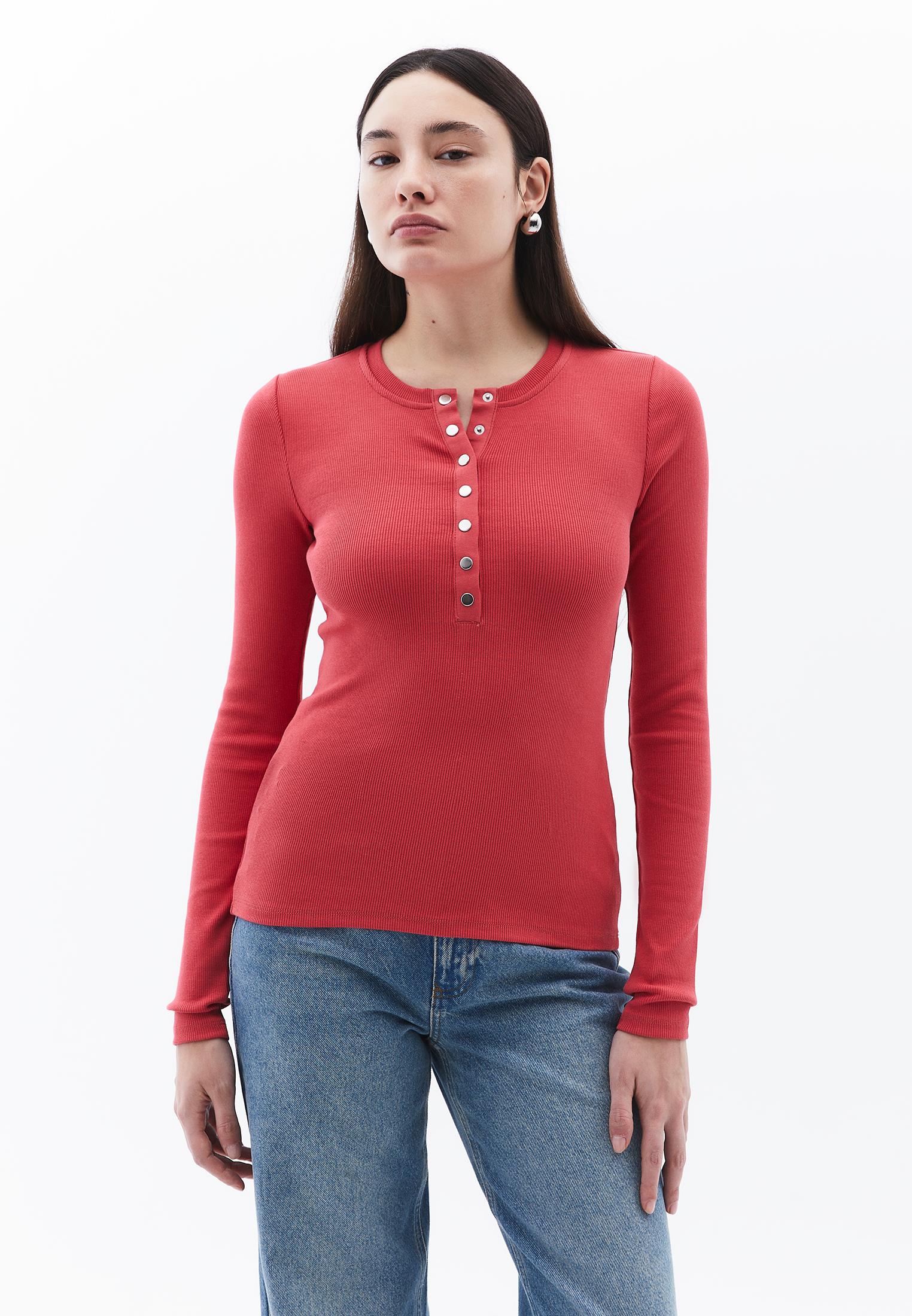 Ribbed Fabric Long Sleeve T-Shirt Crew Neck - CHRYSANTHEMUM