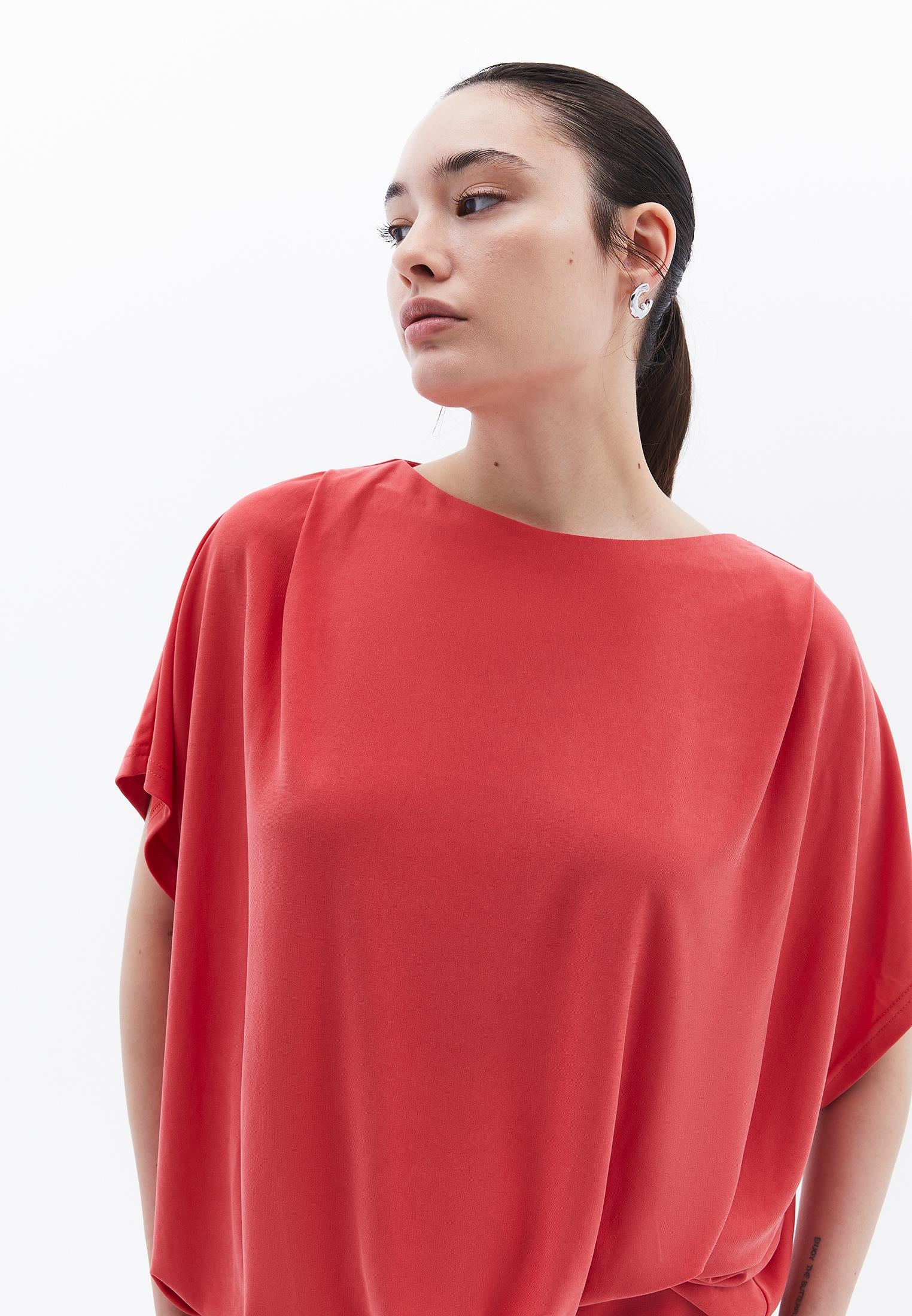 Boat Neck Batwing Sleeve Oversize Tunic T-Shirt - CHRYSANTHEMUM