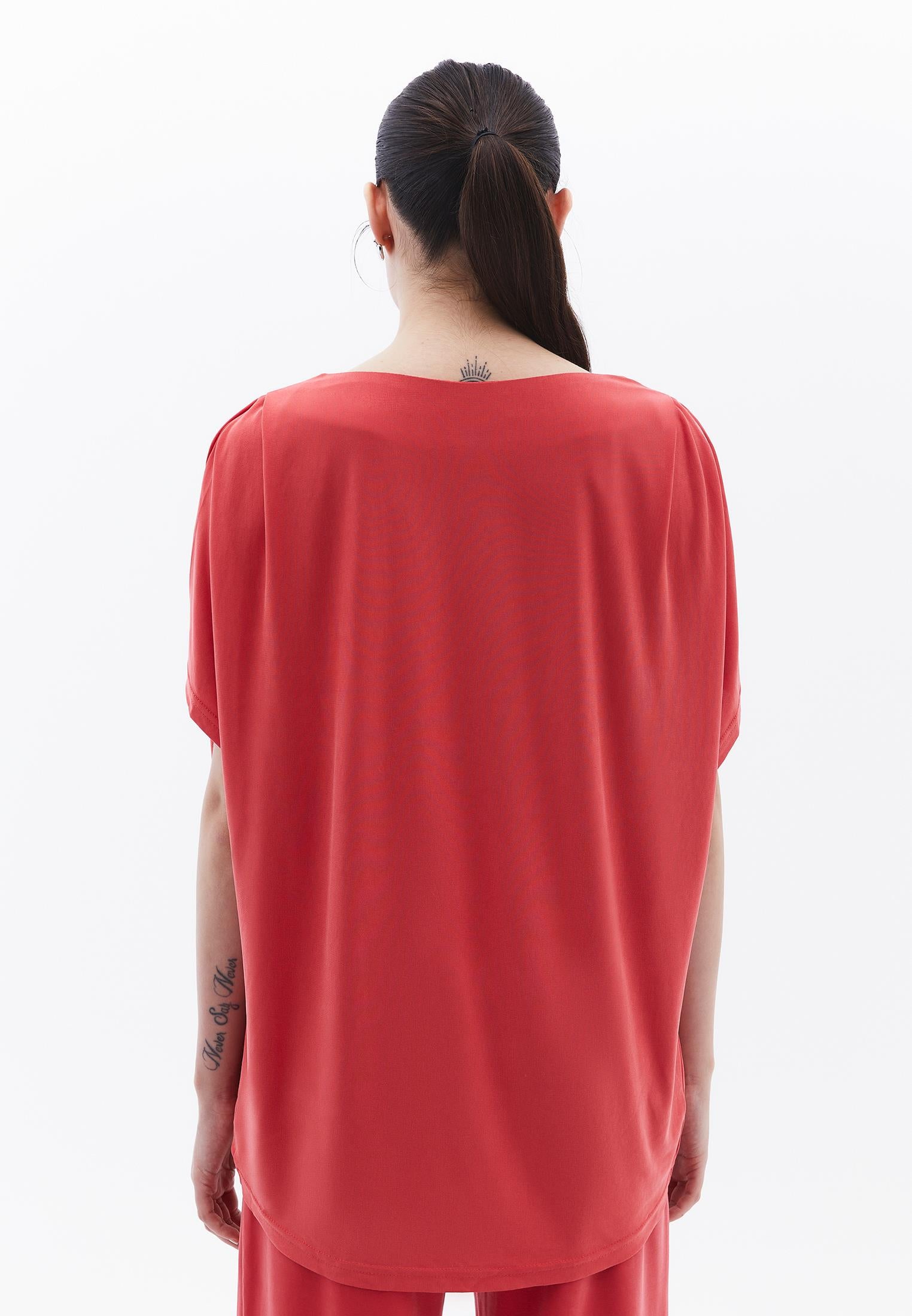 Boat Neck Batwing Sleeve Oversize Tunic T-Shirt - CHRYSANTHEMUM