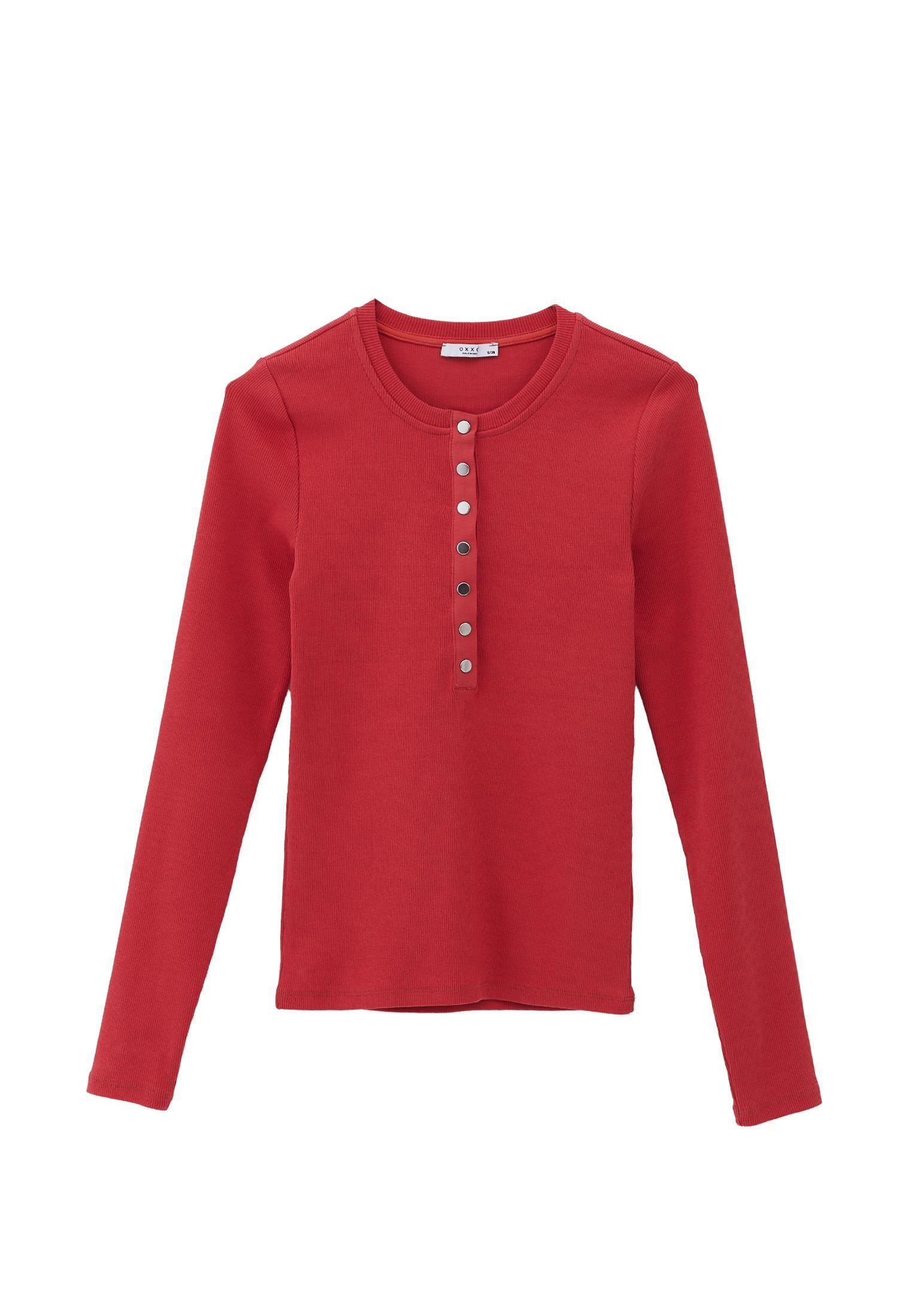 Ribbed Fabric Long Sleeve T-Shirt Crew Neck - CHRYSANTHEMUM
