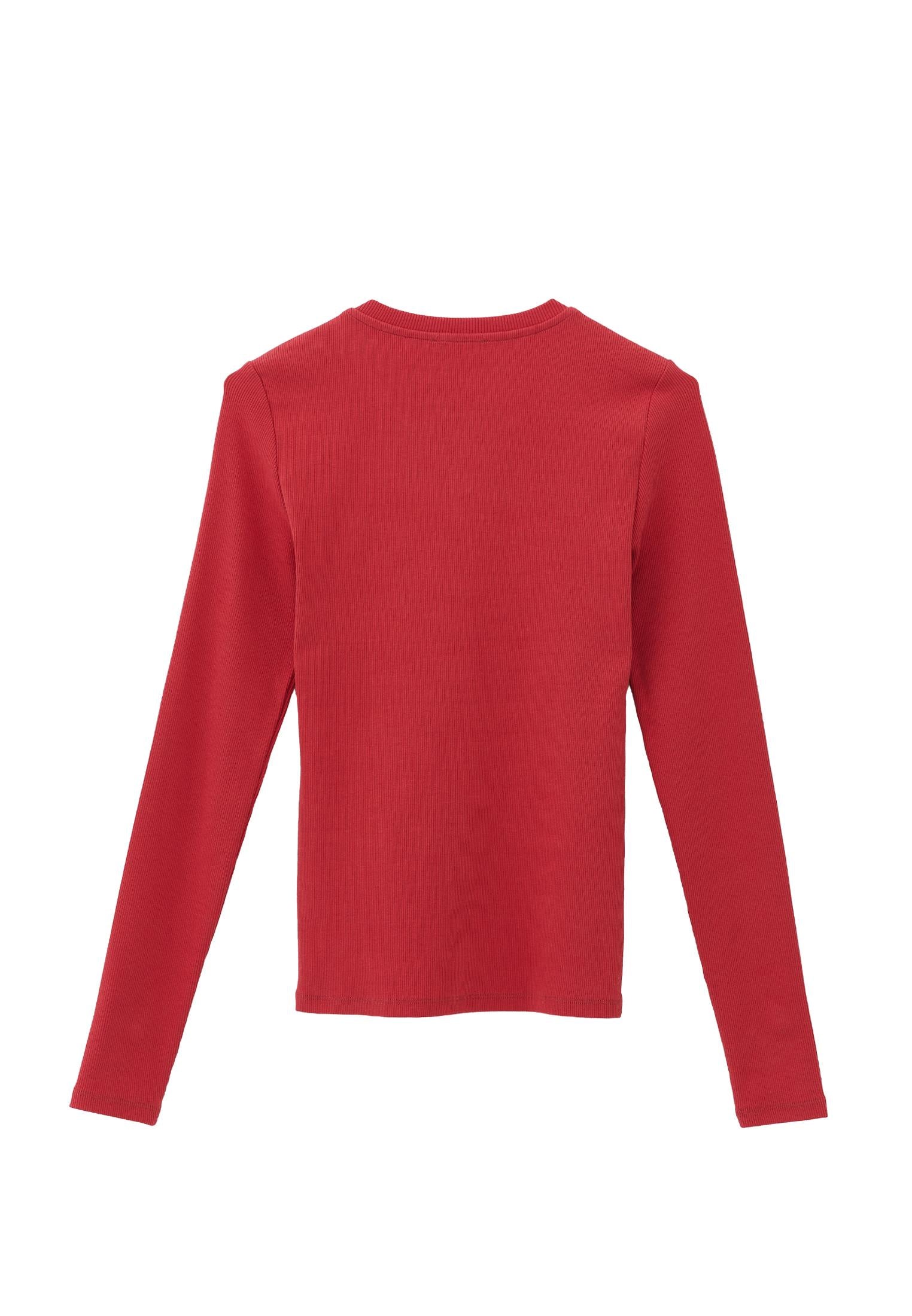 Ribbed Fabric Long Sleeve T-Shirt Crew Neck - CHRYSANTHEMUM