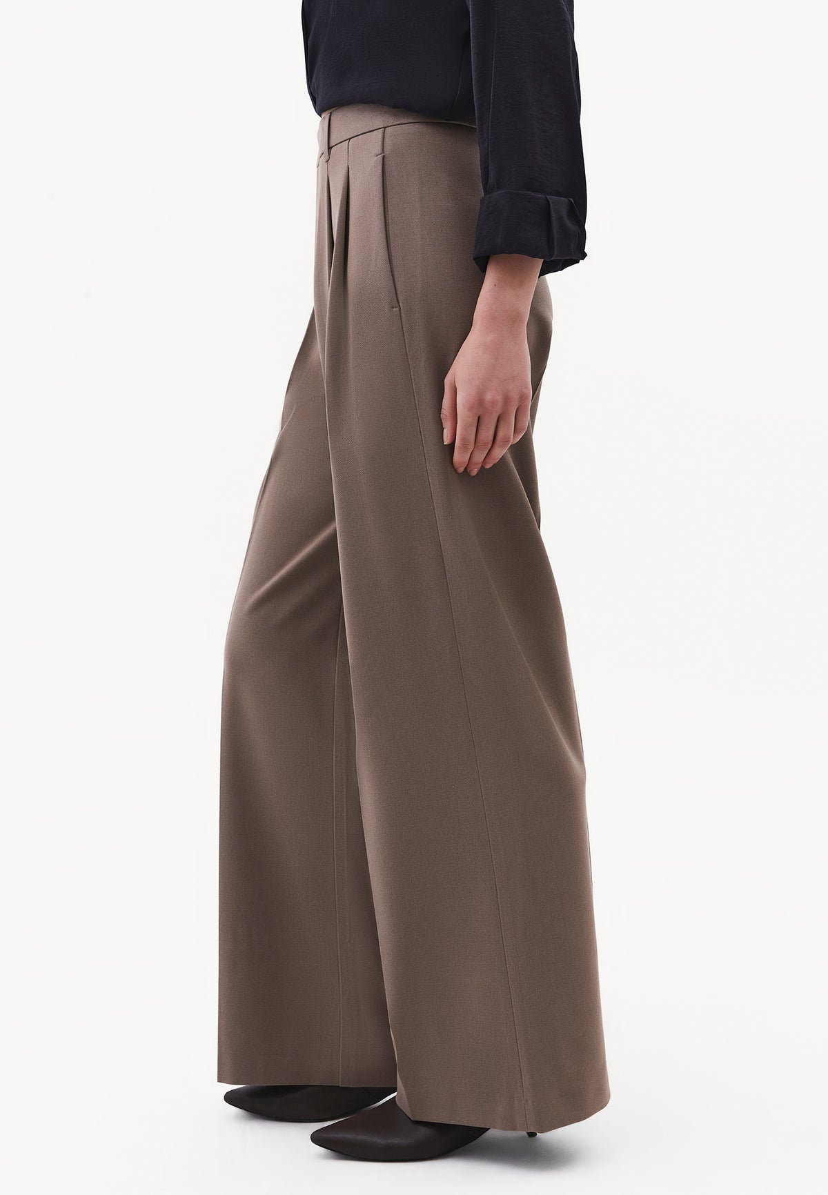 Pleated Wide Leg Pants - CINDER MELANGE