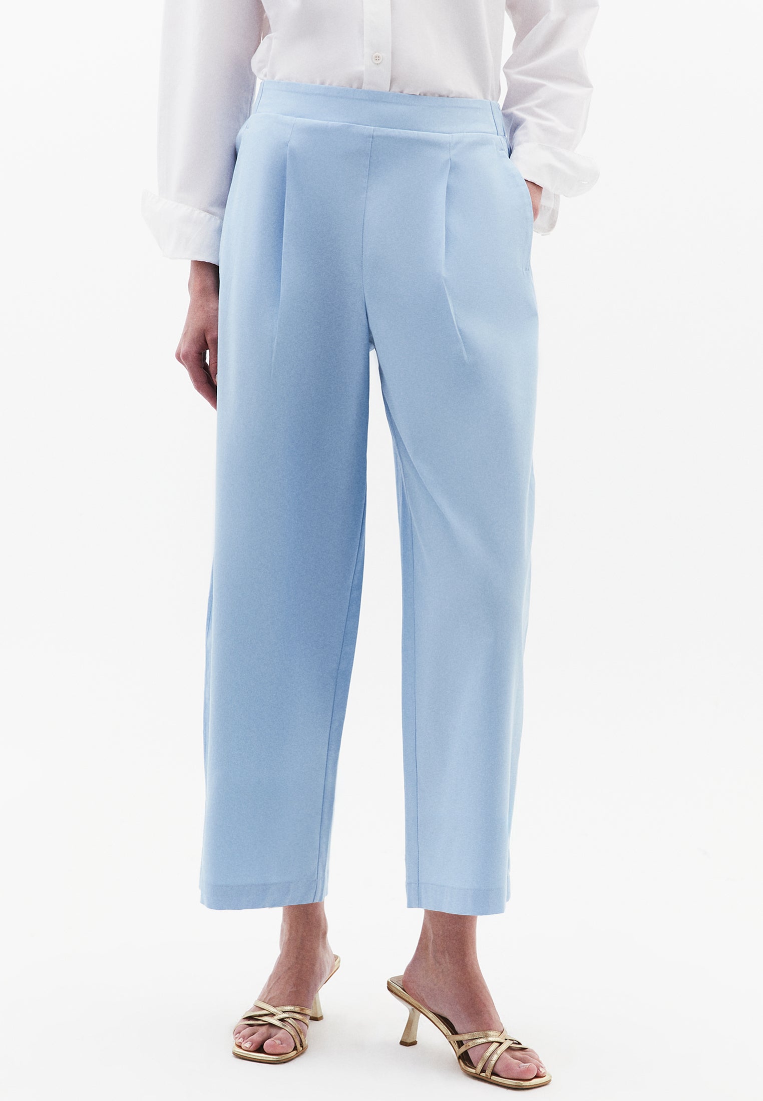 Pleated High Waist Carrot Pants - CLEAR SKY