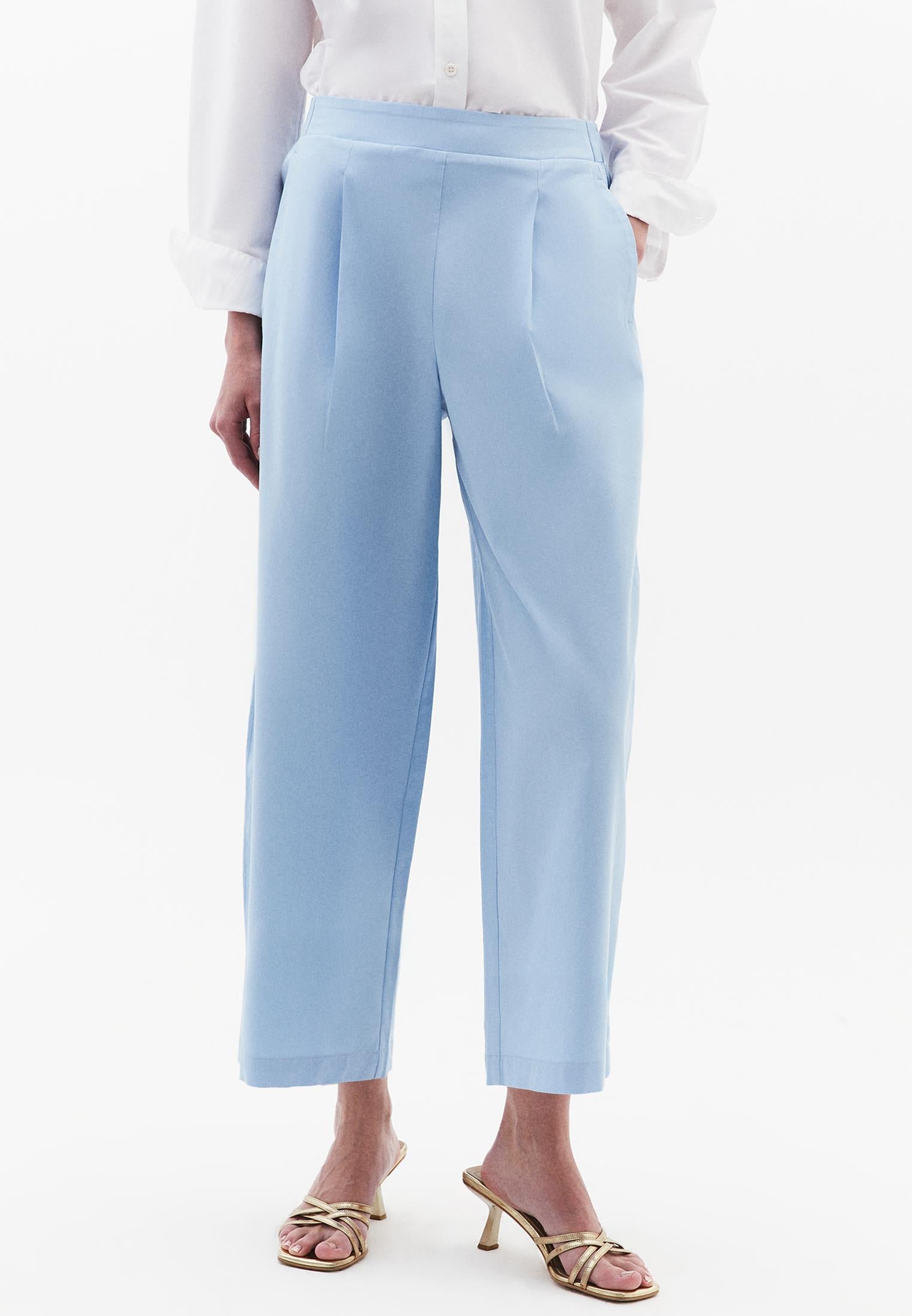 Pleated High Waist Carrot Pants - CLEAR SKY
