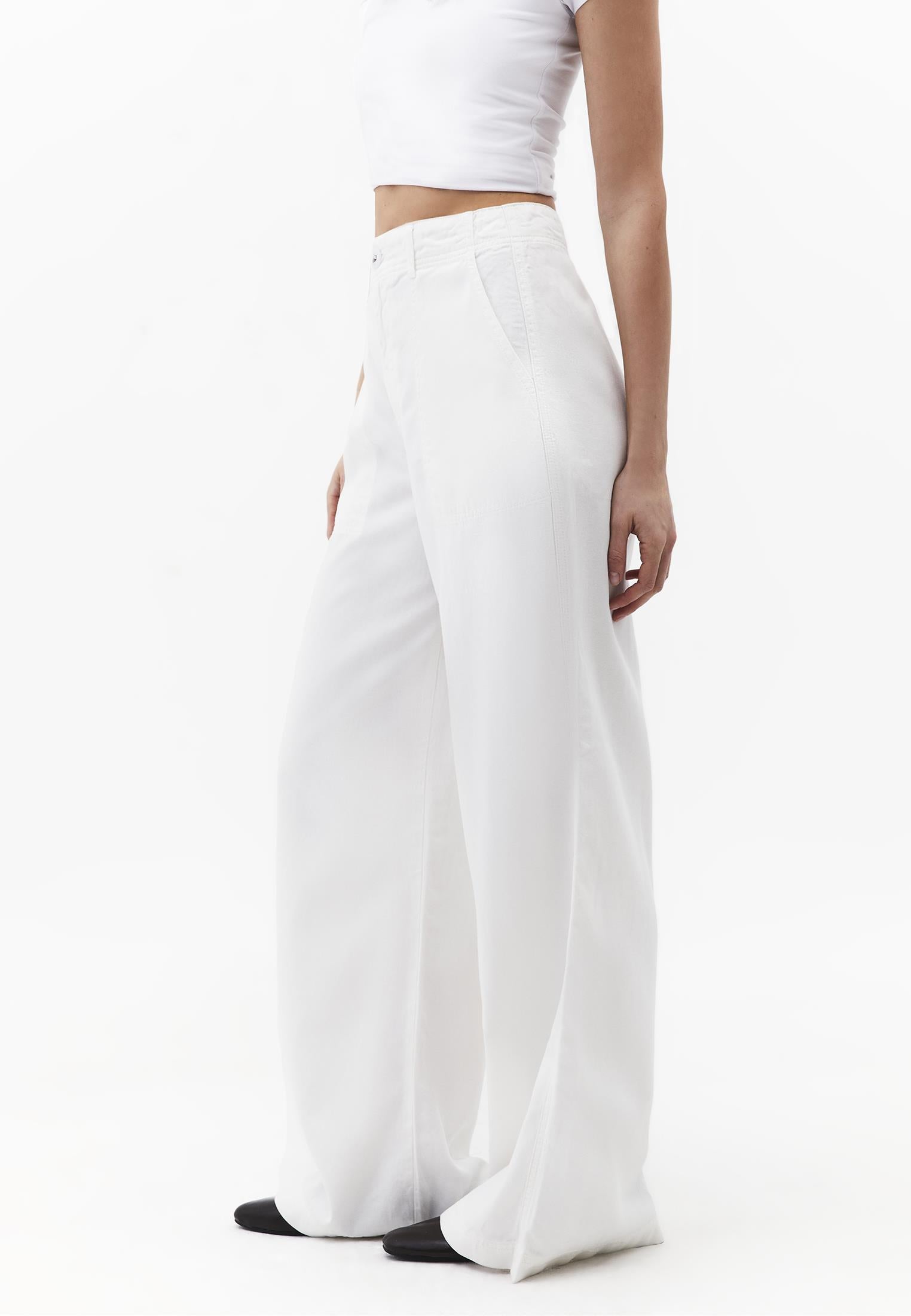 High Waist Pocket Detailed Wide Leg Pants - CLOUD DANCER