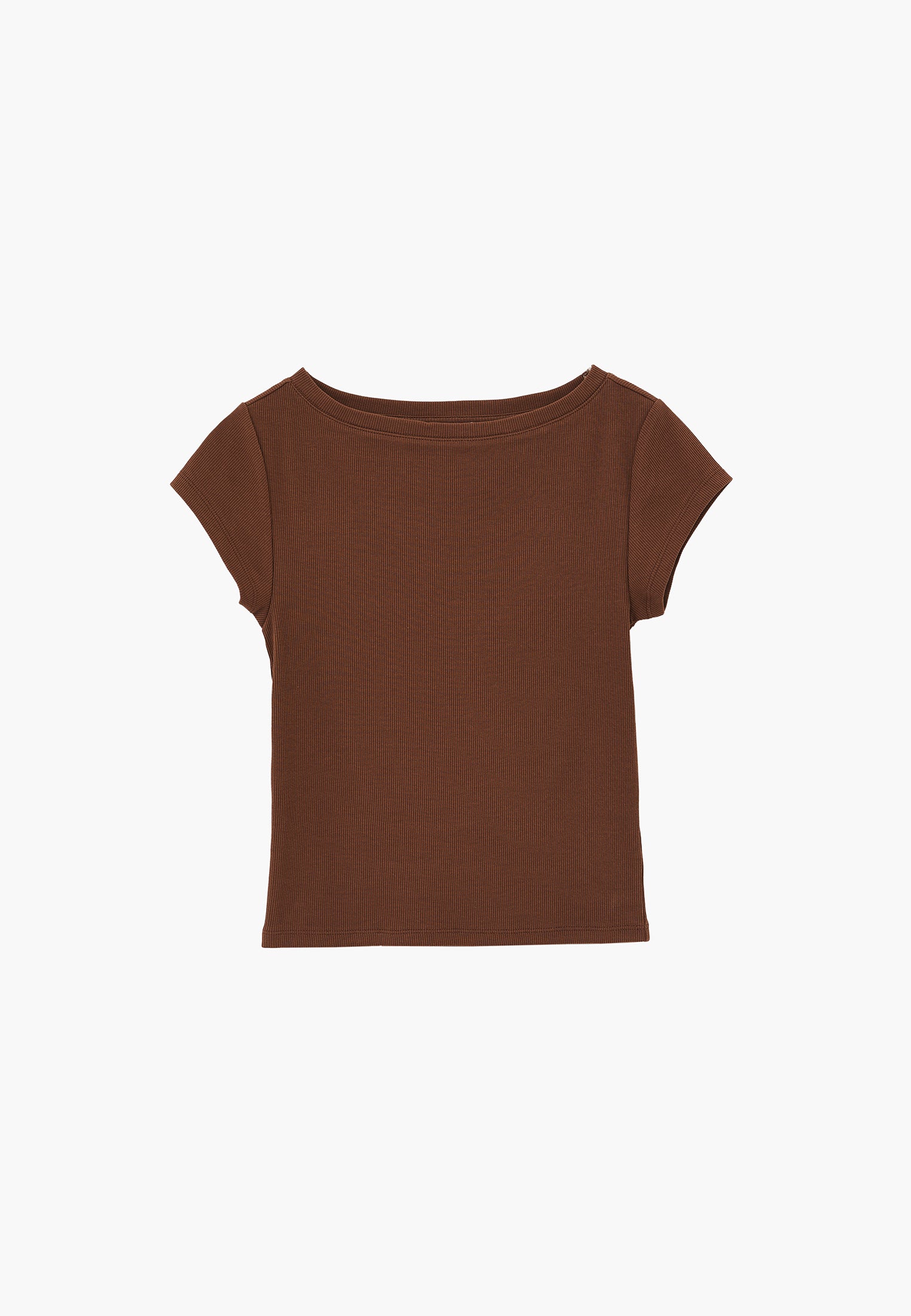 Boat Neck Short Sleeve T-Shirt - COCOA BROWN
