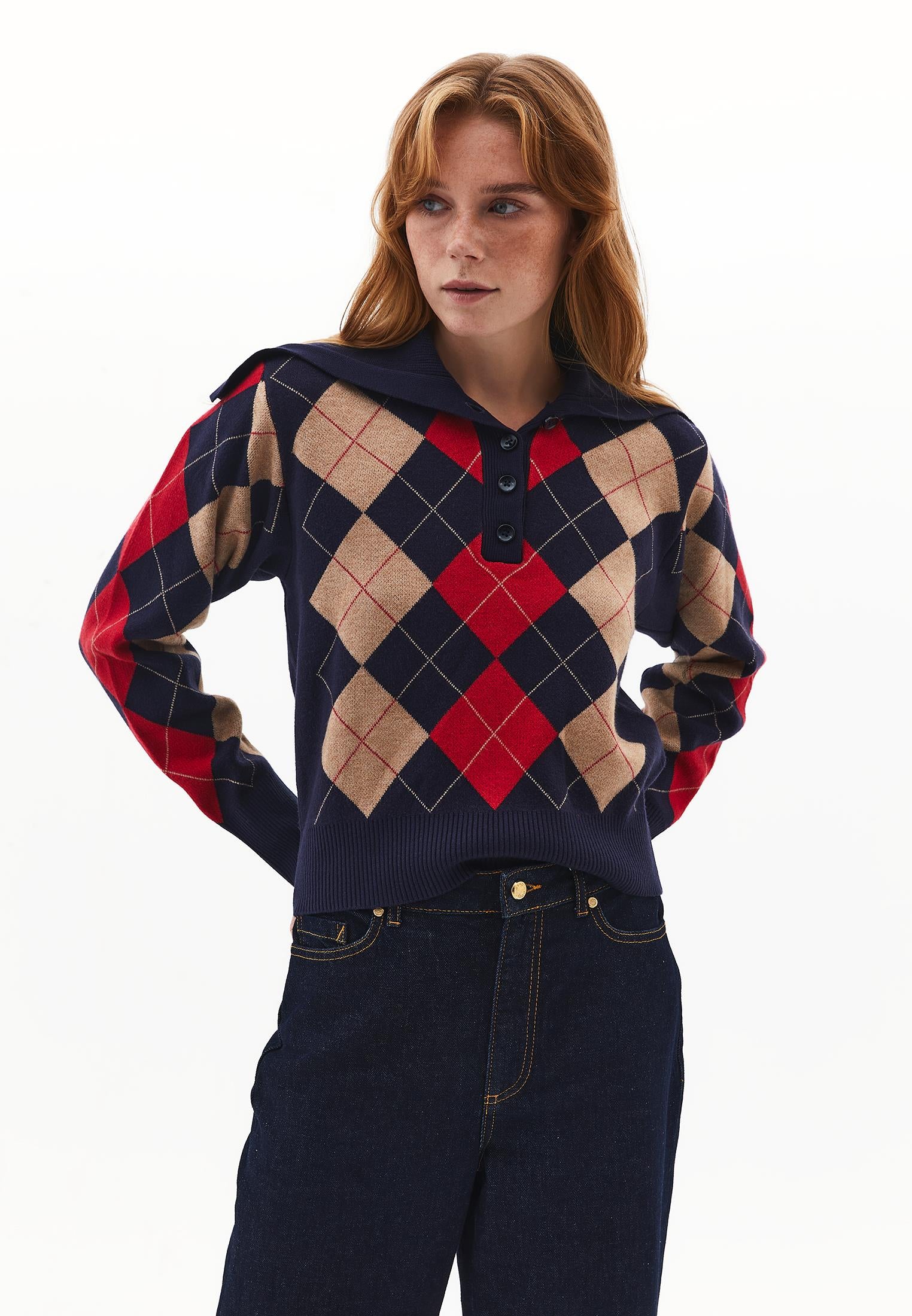 Turtleneck Buttoned Loose Knit Sweater - COLOR COMB