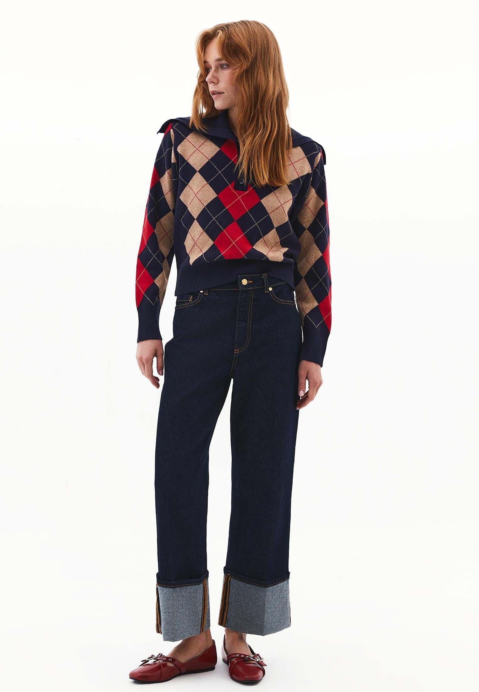 Turtleneck Buttoned Loose Knit Sweater - COLOR COMB