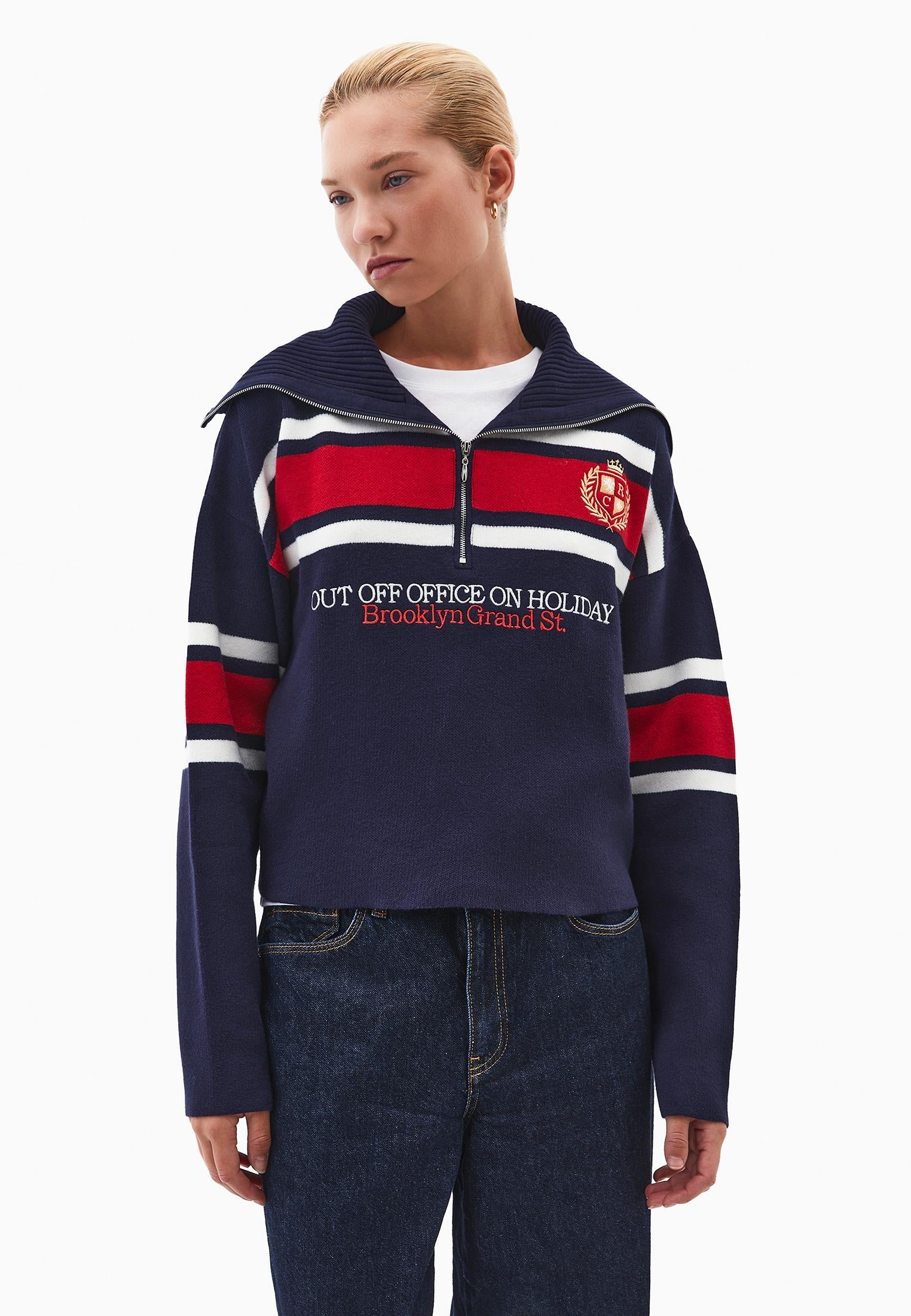 Striped Polo Neck Sweater - COLOR COMB